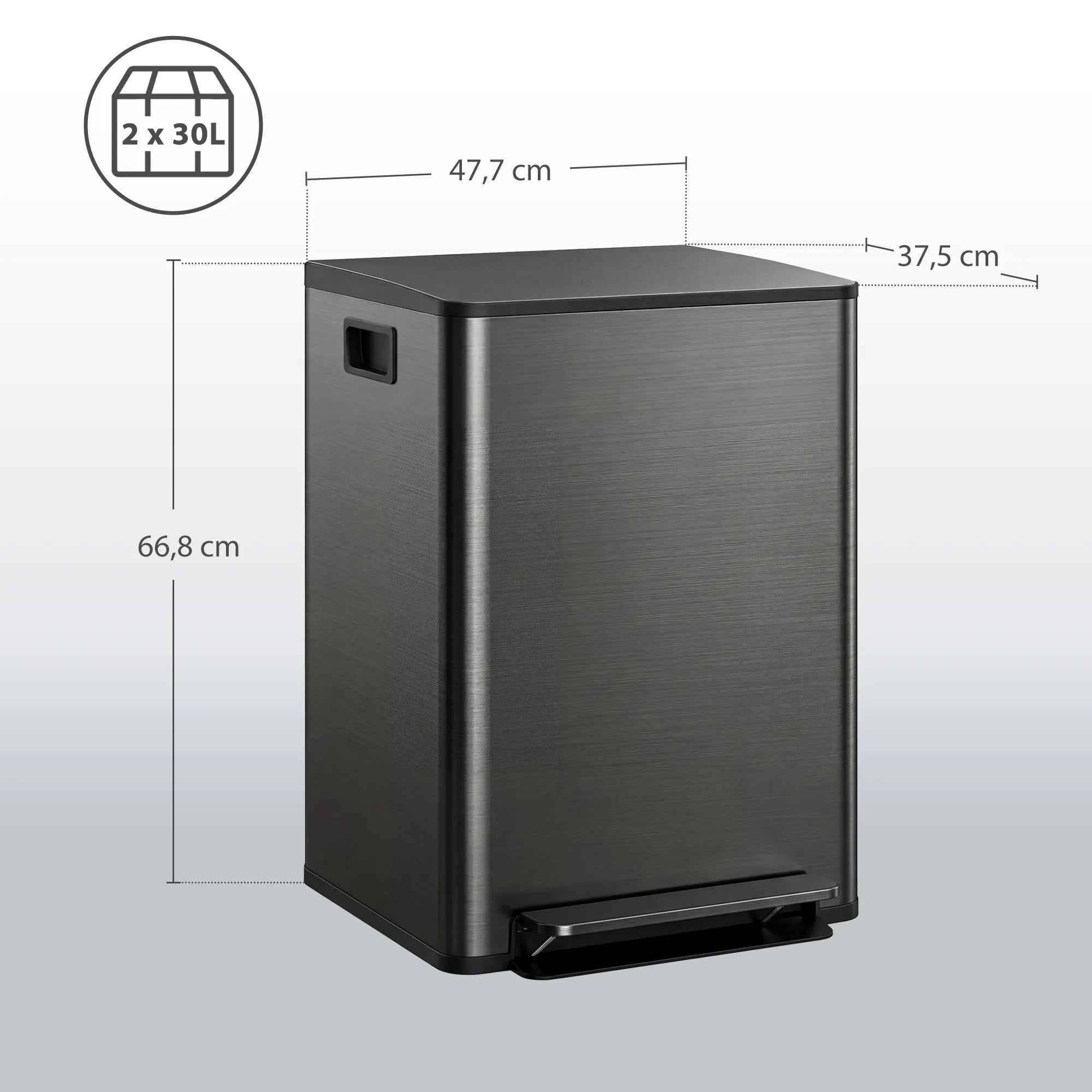 Rūšiavimo šiukšliadėžė 60L su dviem 30L skyriais juoda