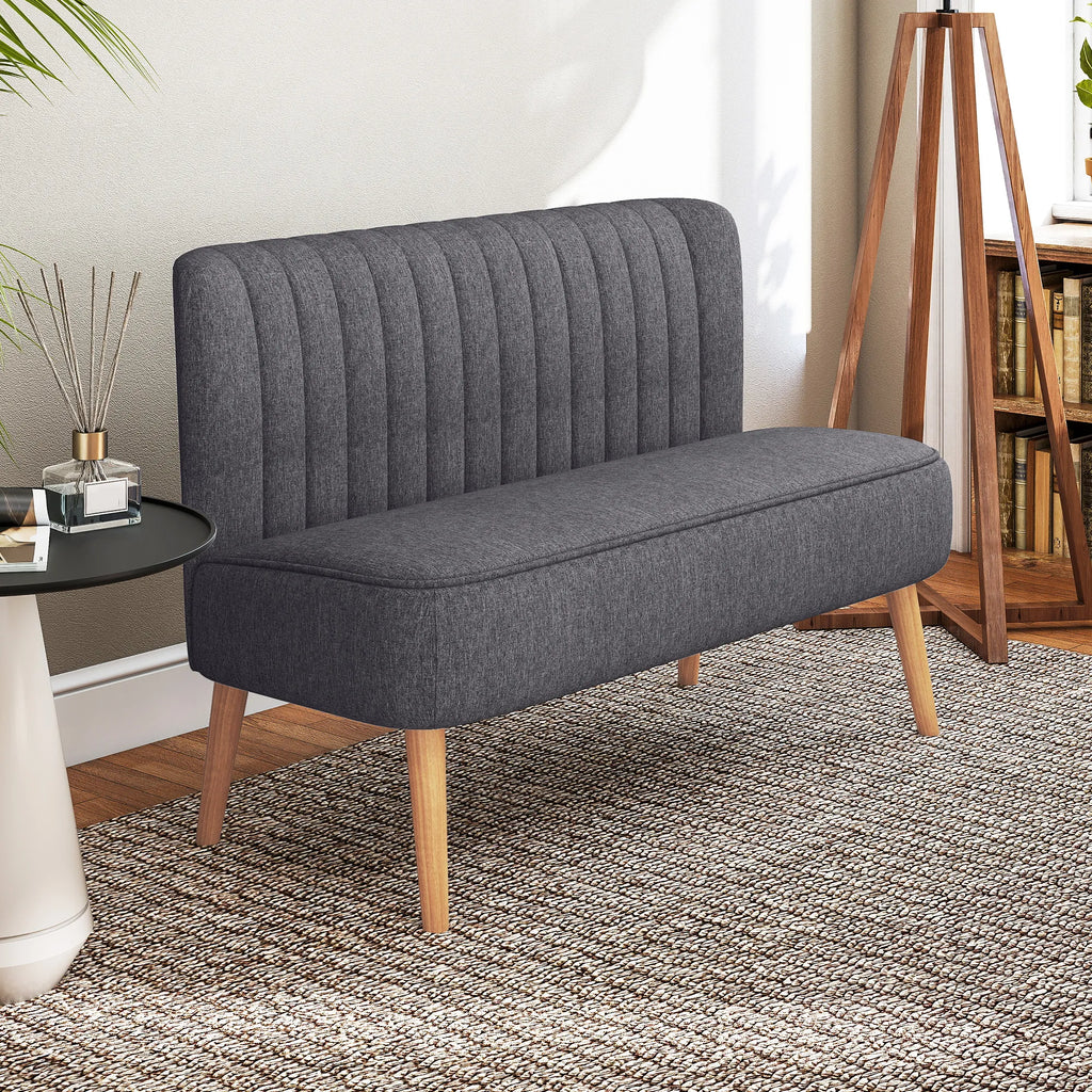 Dvivietė sofa, minkšta kušetė su lengvai prižiūrimu audiniu, tekstilė ir medis, 117x56,5x77 cm, tamsiai pilka