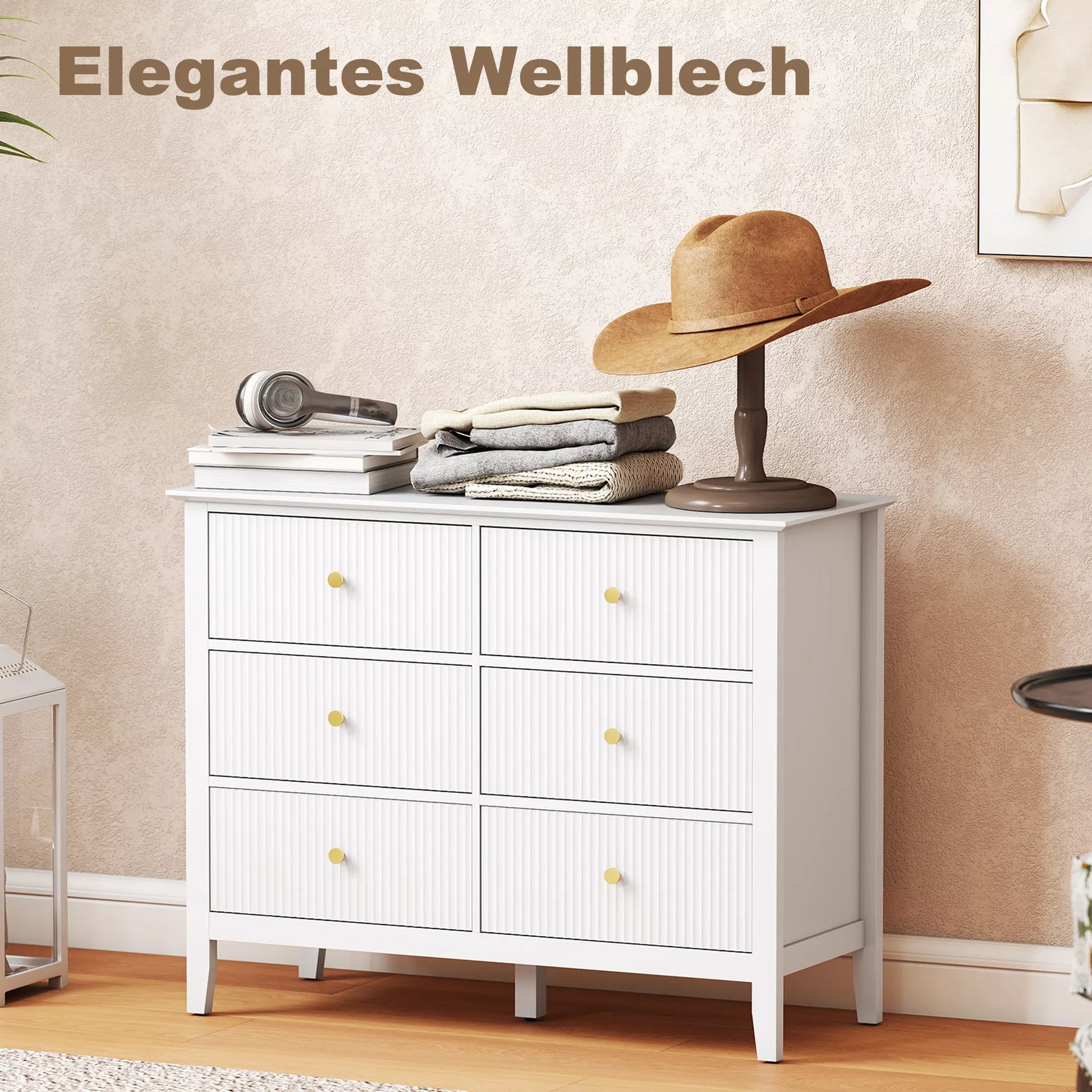 Komoda su 6 stalčiais Moderni spinta daiktams laikyti, skirta svetainei, miegamajam, prieškambariui 100 x 40 x 78 cm Balta