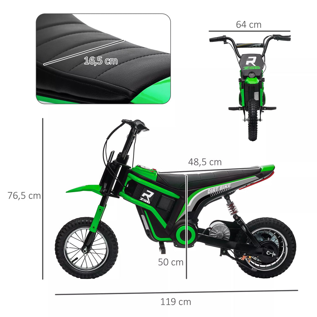 Vaikiškas elektrinis motociklas, 8–12 metų vaikams, iki 65 kg, žalias