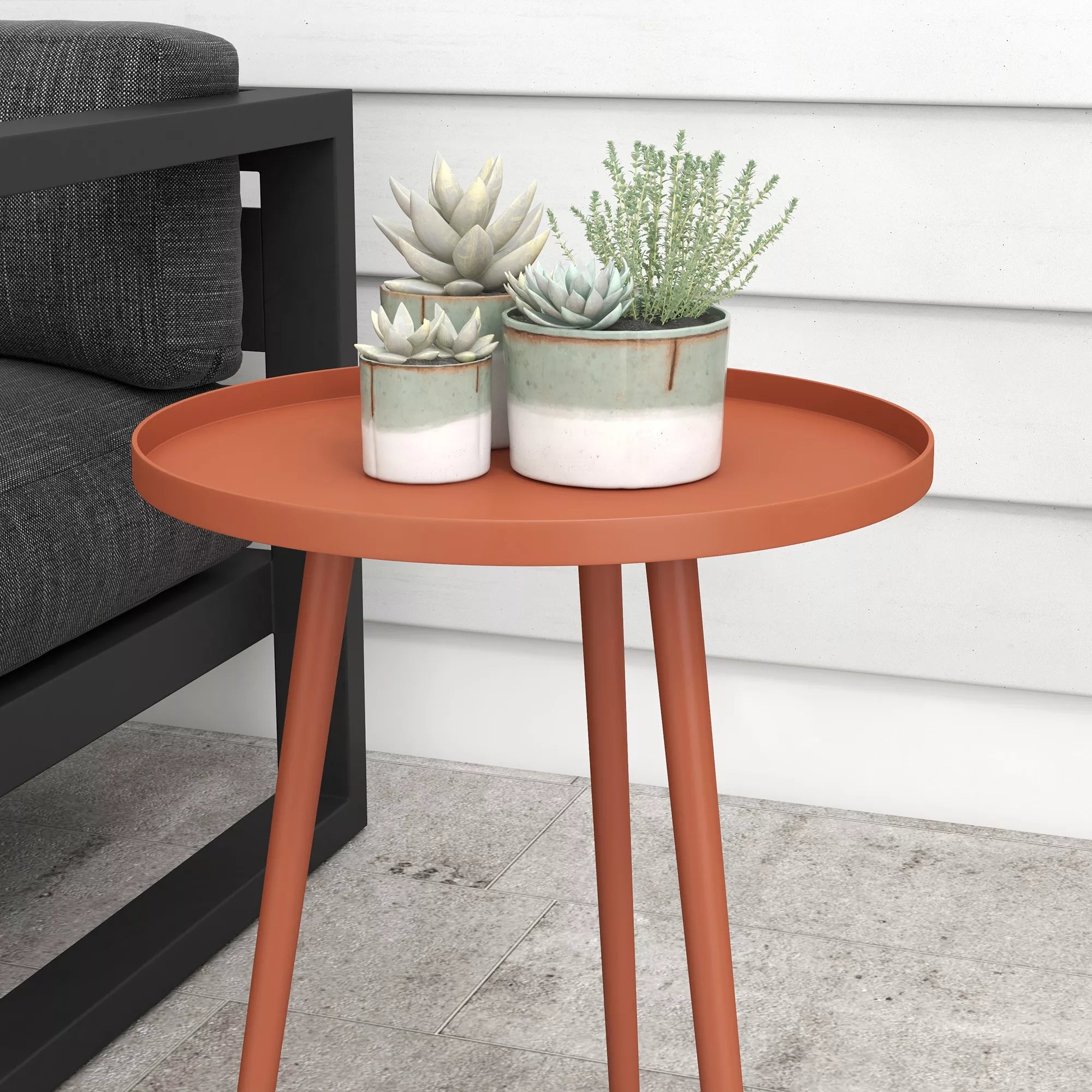 Pastalinis staliukas, svetainės staliukas, sodo staliukas, terasos staliukas sodui, balkonui, plienas, 40 x 40 x 50 cm, raudonas