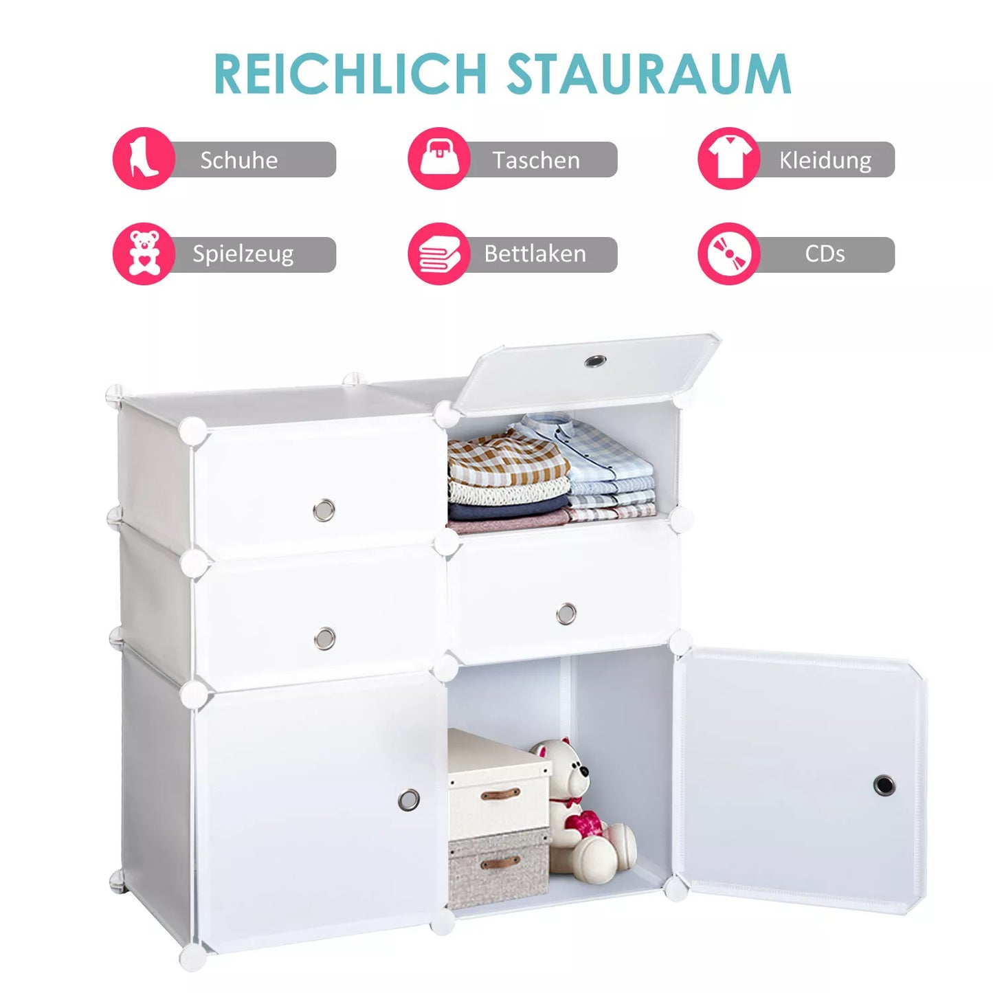 Batų spinta, lentyna su laikymo dėžėmis, drabužių spinta, plastikas, plienas, balta, 75 x 37 x 73 cm