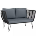 Sodo sofa su pagalvėlėmis, dvivietė sofa, lauko sofa, balkono sofa, rotango sofa, polirataniniai sodo baldai, 123 x 67 x 72 cm, šviesiai pilka