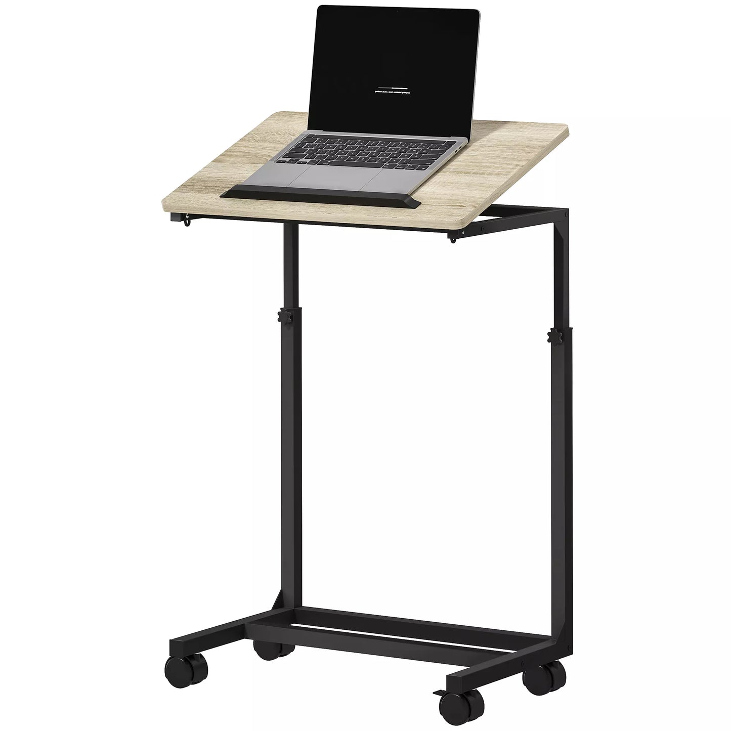 Aukščiui reguliuojamas staliukas, rašomasis stalas, naktinis staliukas, su 4 ratukais, metaliniu rėmu