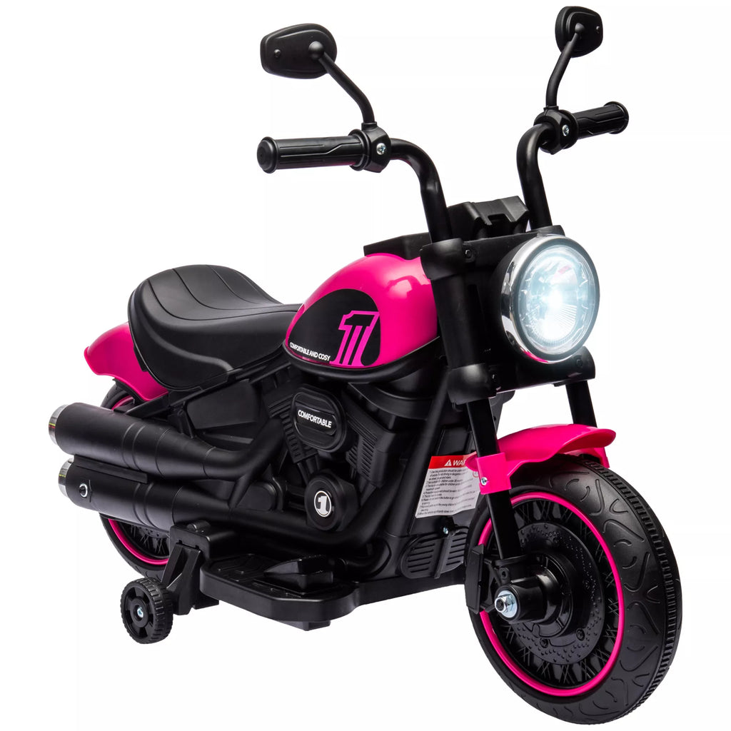 Elektrinis vaikų motociklas su pagalbiniais ratais, žibintais, greitis nuo 1,5 iki 3 km/h, skirtas vaikams nuo 1,5 iki 3 metų, rožinis