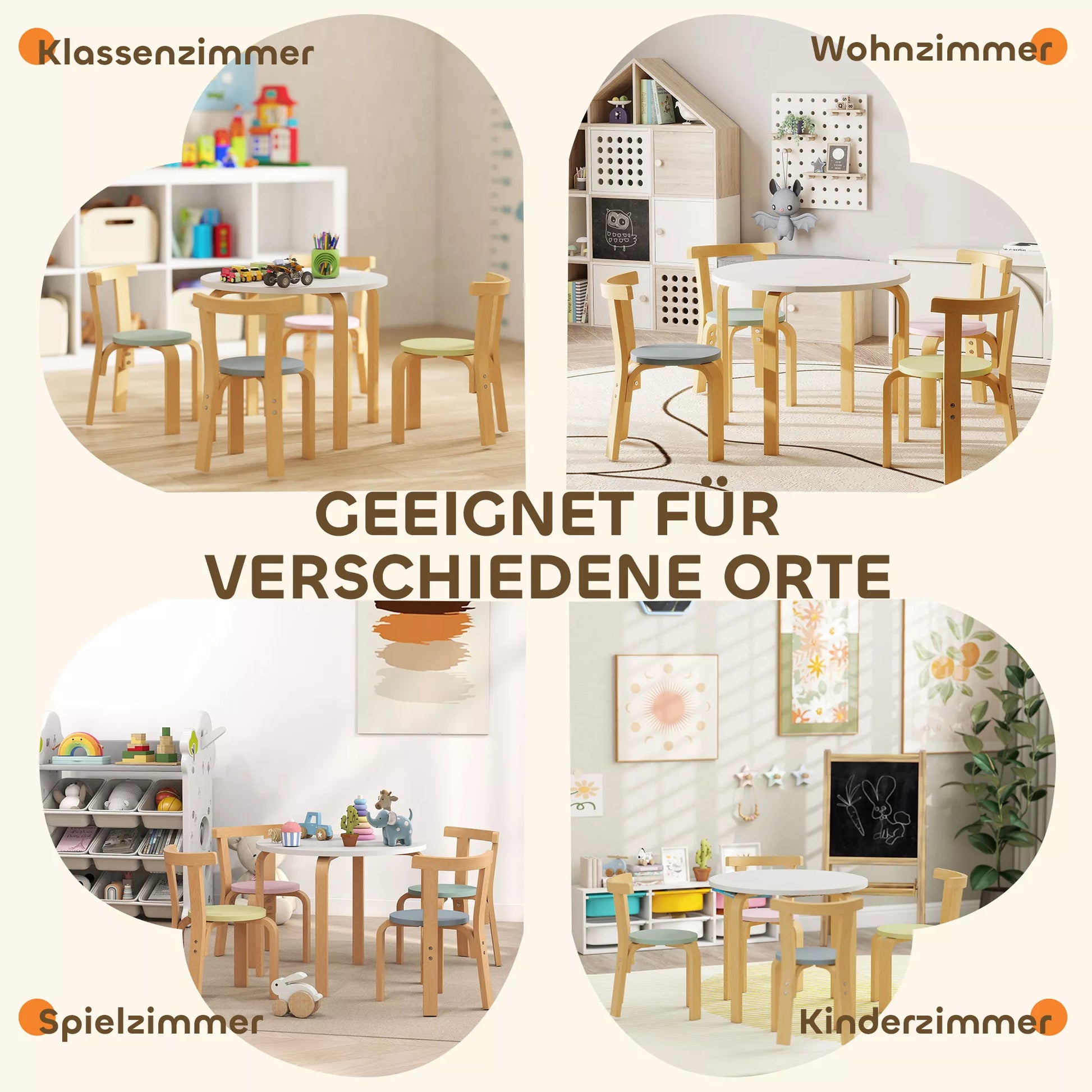 5 dalių vaikų stalo ir kėdžių rinkinys, lengvas masyvi mediena, spalvotas