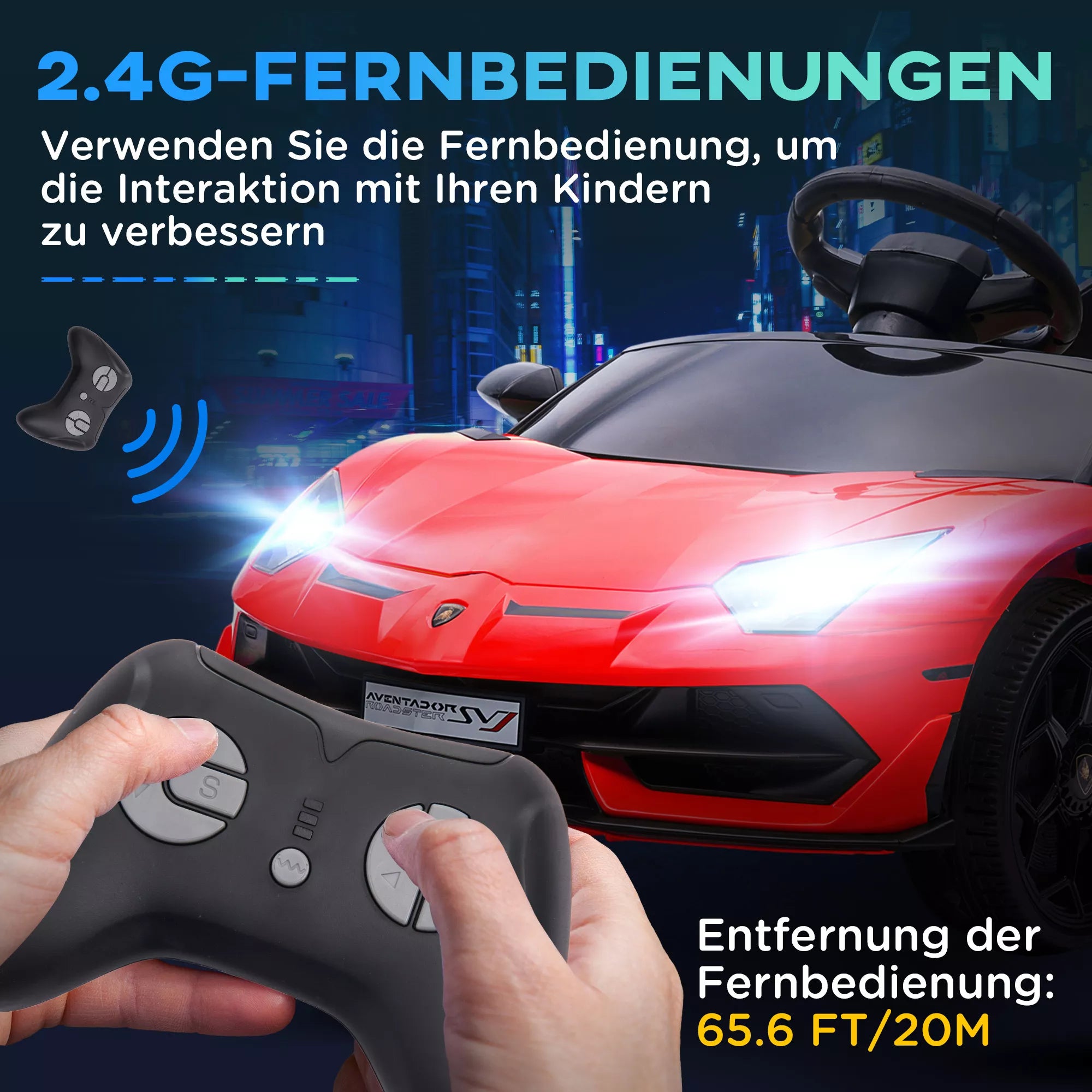 Elektrinis vaikų automobilis, licencijuotas „Lamborghini Aventador“, sparninės durys, muzika, signalas, skirtas 3–5 metų vaikams, raudonas