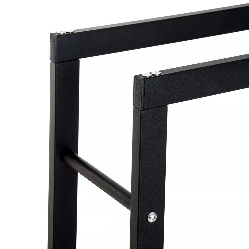 Metalinė malkų lentynėlė 60 x 25 x 100 cm Malkų lentynėlė Stiprinimo pagalba Plieninis rėmas iki 100 kg Malkų laikymo vieta Lauko medinė lentynėlė Malkų lentynėlė sodui Terasai Lauko Juoda