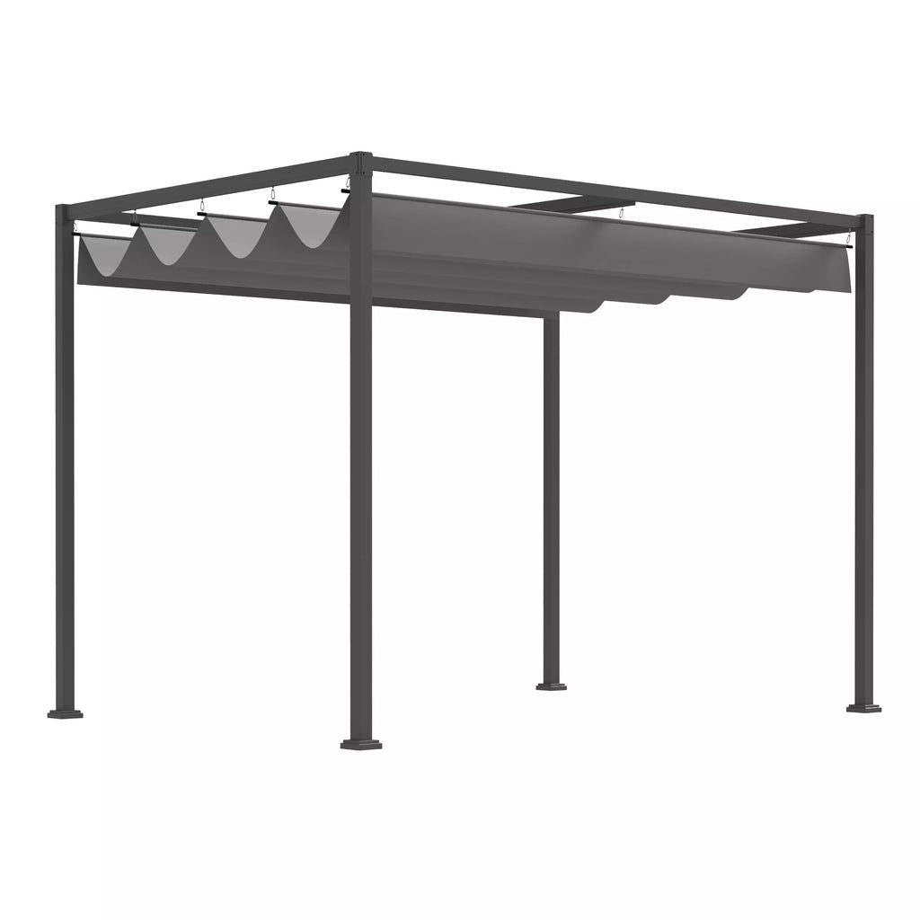 Pergola 3x2 m sodo pavėsinė, metalinis terasos stogas, sodo pavėsinė su reguliuojamu stogu, atskira, saulės apsauga terasai ir sodui, pilka