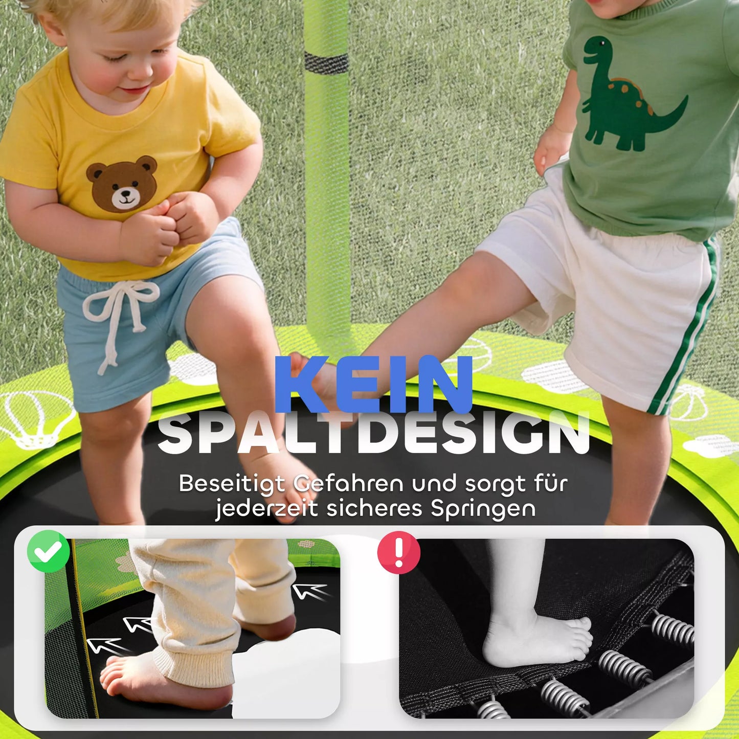 Vaikiškas batutas su saugos tinklu, tinkamas naudoti viduje ir lauke, 3-6 metai, Žalias AIYAPLAY