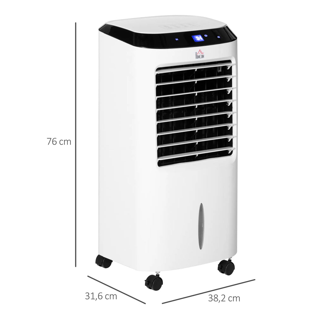 10L 4 in 1 mobilus oro kondicionierius su oro drėkinimu, vandens aušinimu, oro aušintuvu, 8 val. laikmačiu, nuotolinio valdymo pultu, naudojimo plotas 20 m², 60 W, ABS, balta + juoda, 38,2 x 31,6 x 76 cm