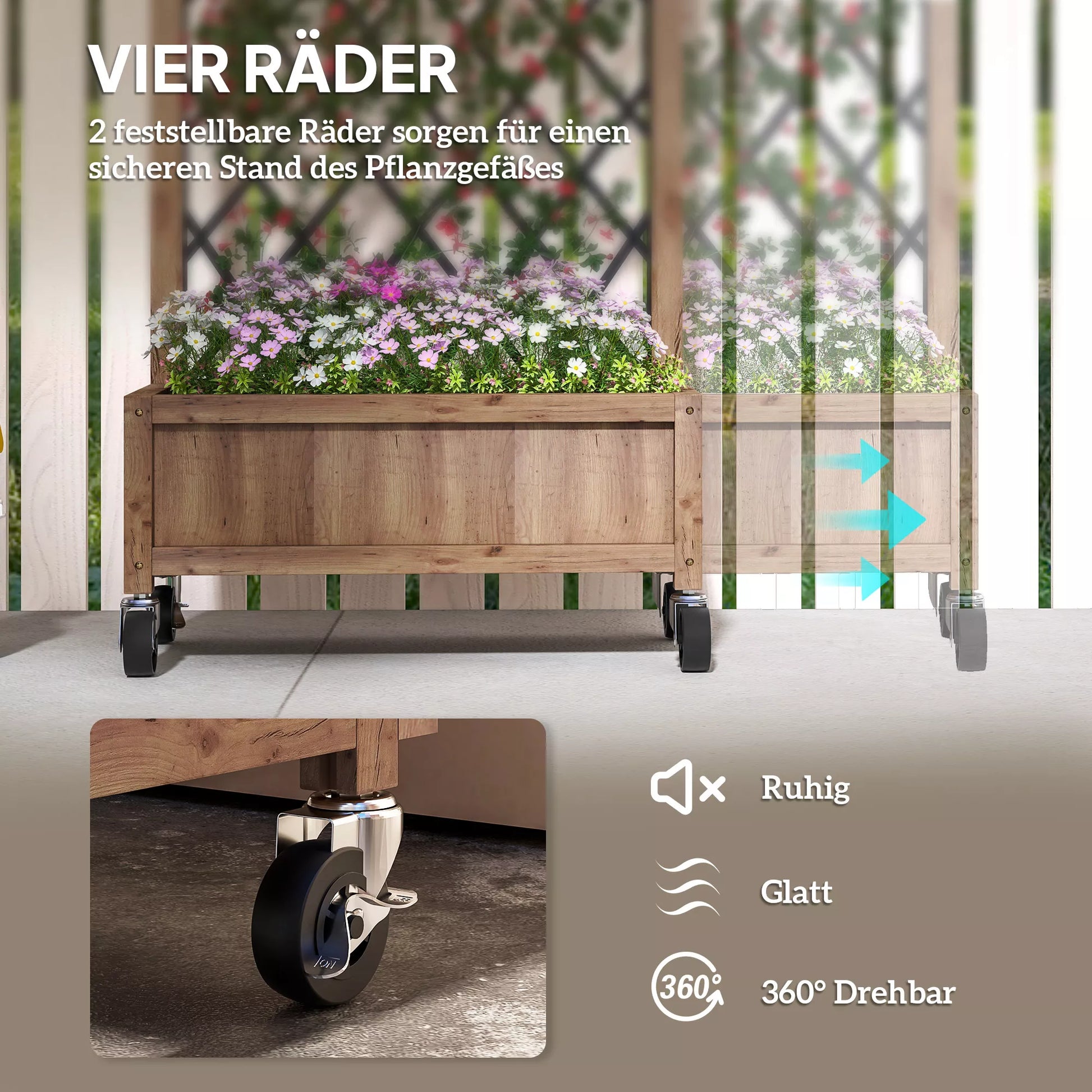 2 vnt. aukštos lysvės sodinimo dėžės su ritinėliu, grotelėmis, atramais, sodinimo vazonais, gėlių dėžėmis, medžio 52x25x97 cm, rudos spalvos