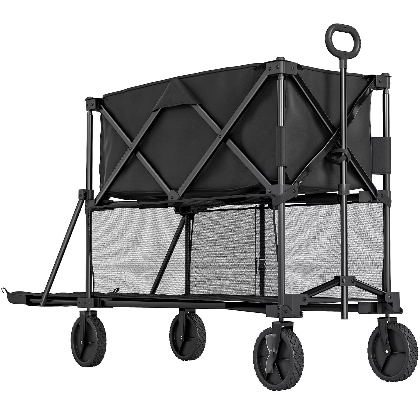 Sodo vežimėlis, dviejų pakopų transportavimo vežimėlis su nuimama danga, juodas, 369,5 L, 200 kg apkrova