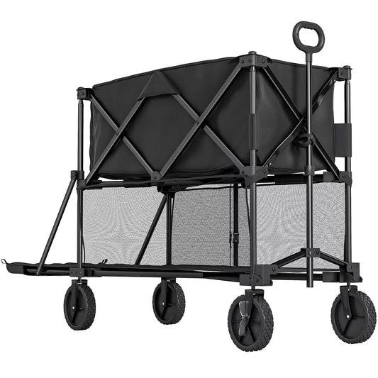 Sodo vežimėlis, dviejų pakopų transportavimo vežimėlis su nuimama danga, juodas, 369,5 L, 200 kg apkrova