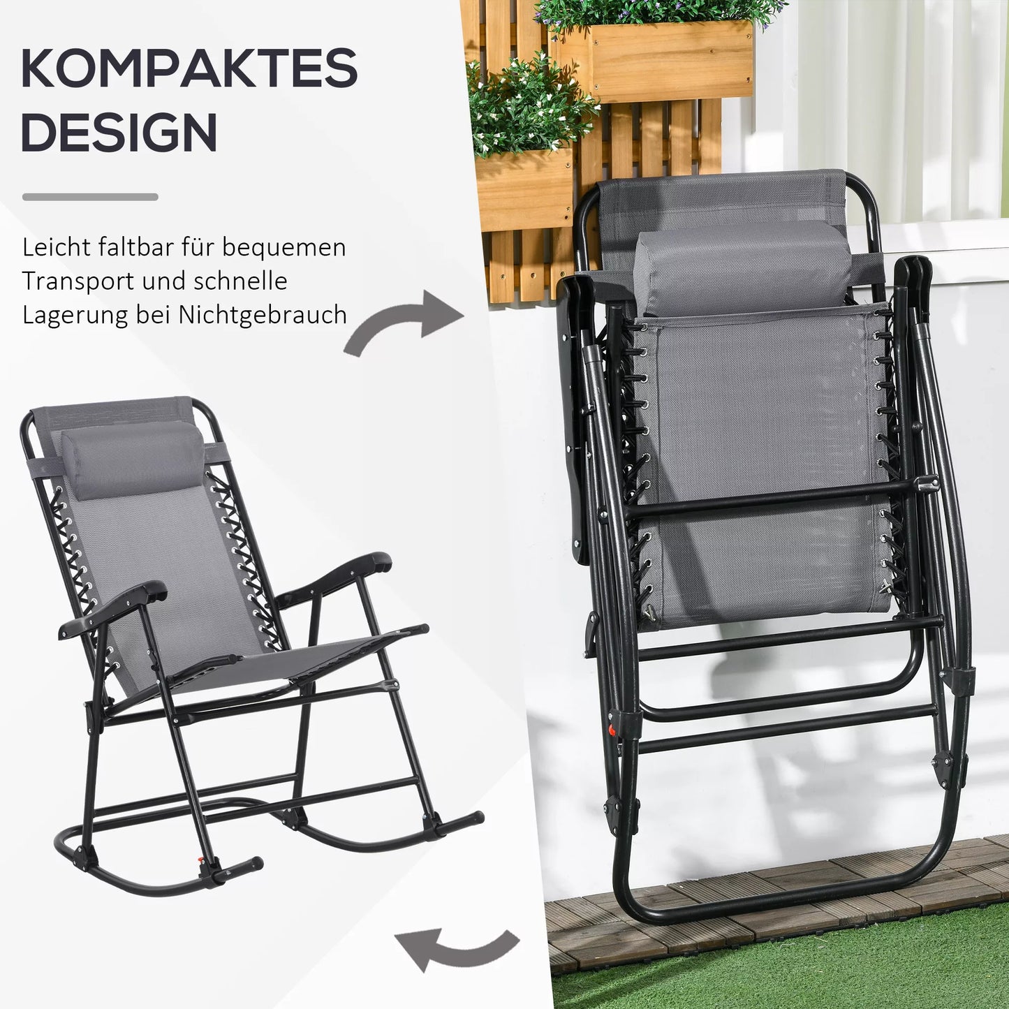 Lauko supynės, atsparios atmosferos poveikiui, sulankstomos, su pagalvėle, iki 120 kg, šviesiai pilkos spalvos