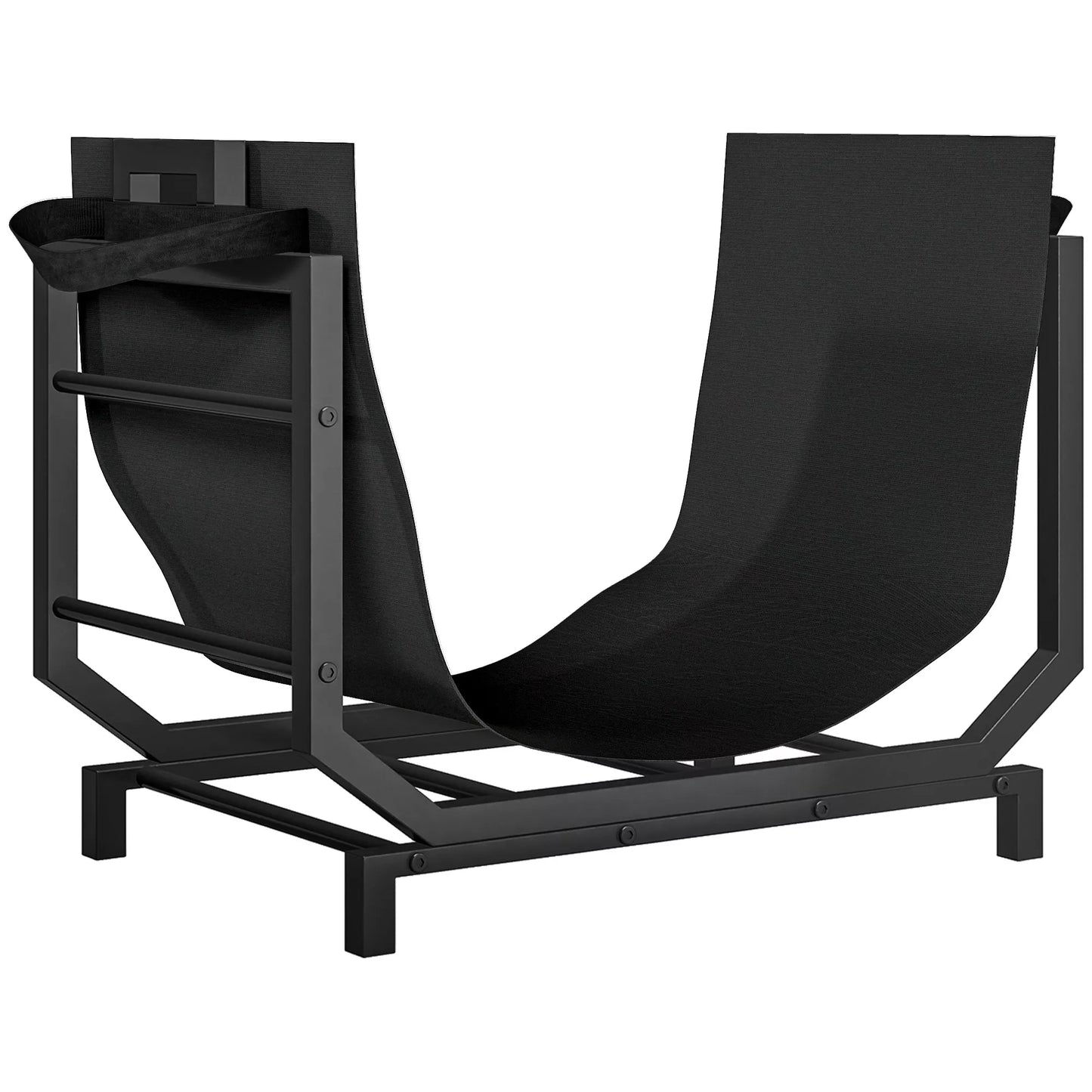 Vidinis laikiklis malkoms 53 x 33 x 43 cm, medienos laikymo stovas su rankena, metalinis, juodas