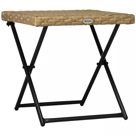 Polirataninis balkono staliukas, sulankstomas, plieninis rėmas, lengvai prižiūrimas, 40x40x40 cm, natūralus