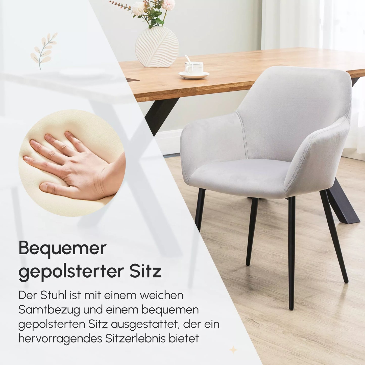 Valgomojo kėdžių komplektas, patogus, 54x57x80 cm, šviesiai pilkas