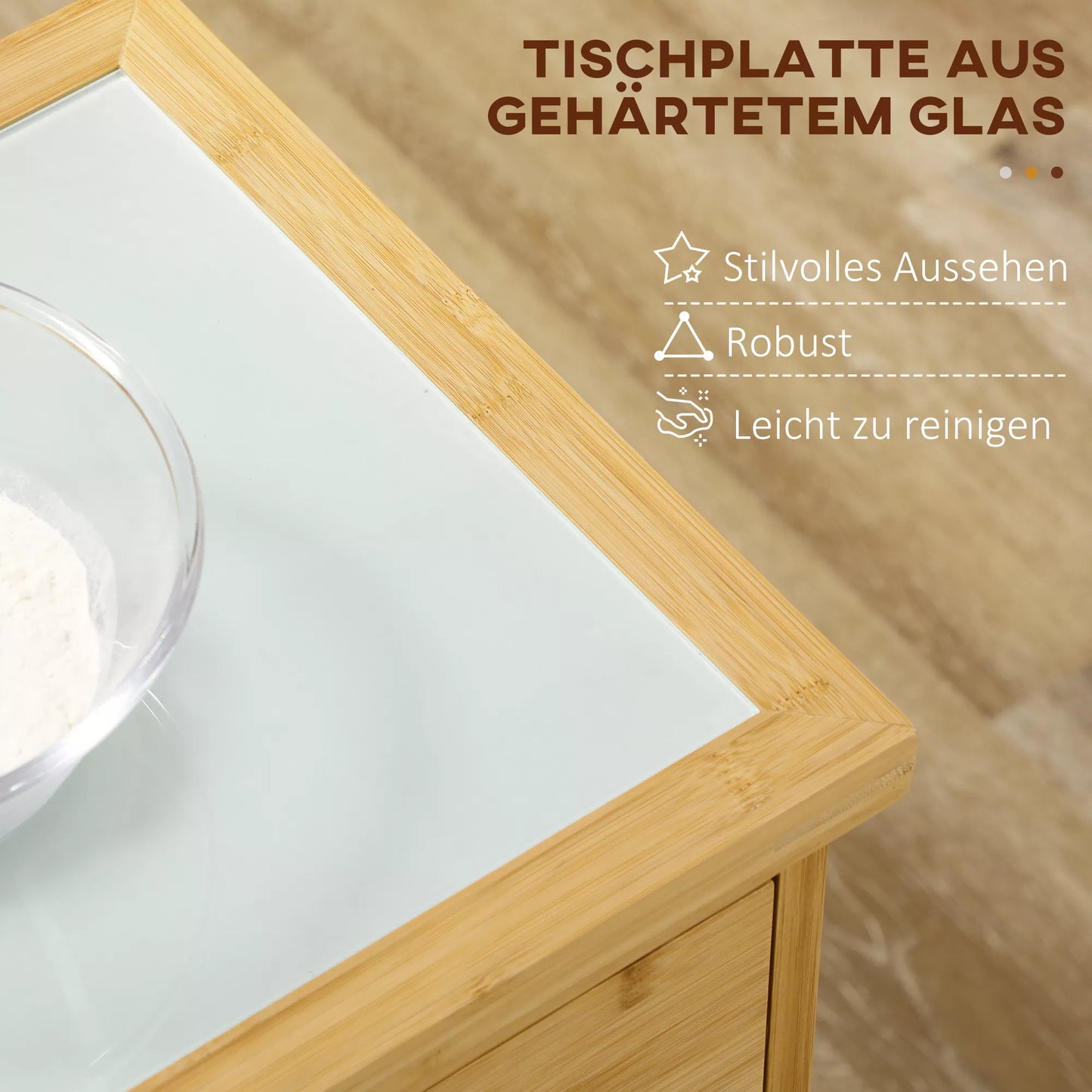 Bambukinis virtuvės vežimėlis, daugiafunkcinis vežimėlis, padavėjo vežimėlis, 2 stalčiai, 1 spintelė, 2 lentynos, natūralus