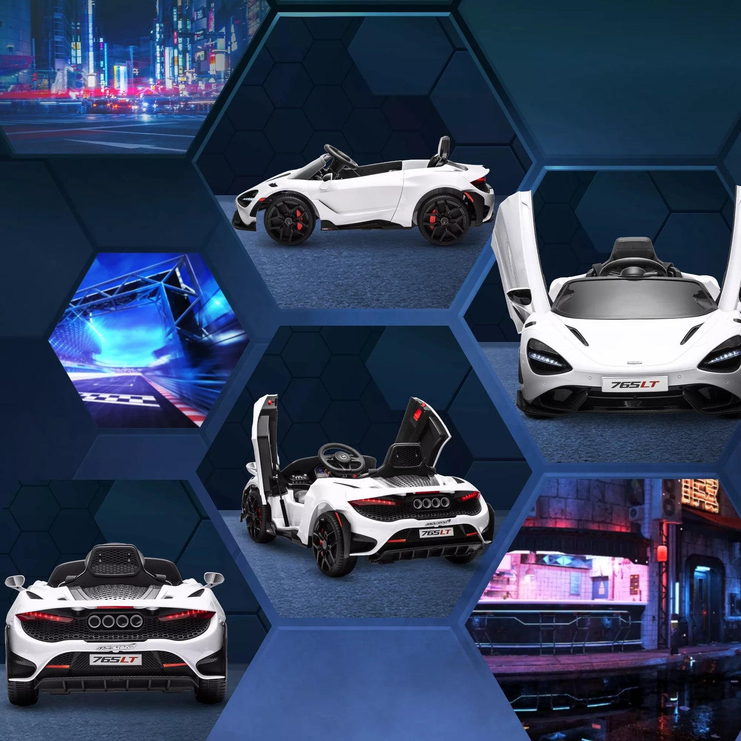 Vaikų elektrinis automobilis su drugelio sparnų tipo durelėmis, nuotoliniu valdymu, švelniu važiavimu ir LED žibintais, baltos spalvos