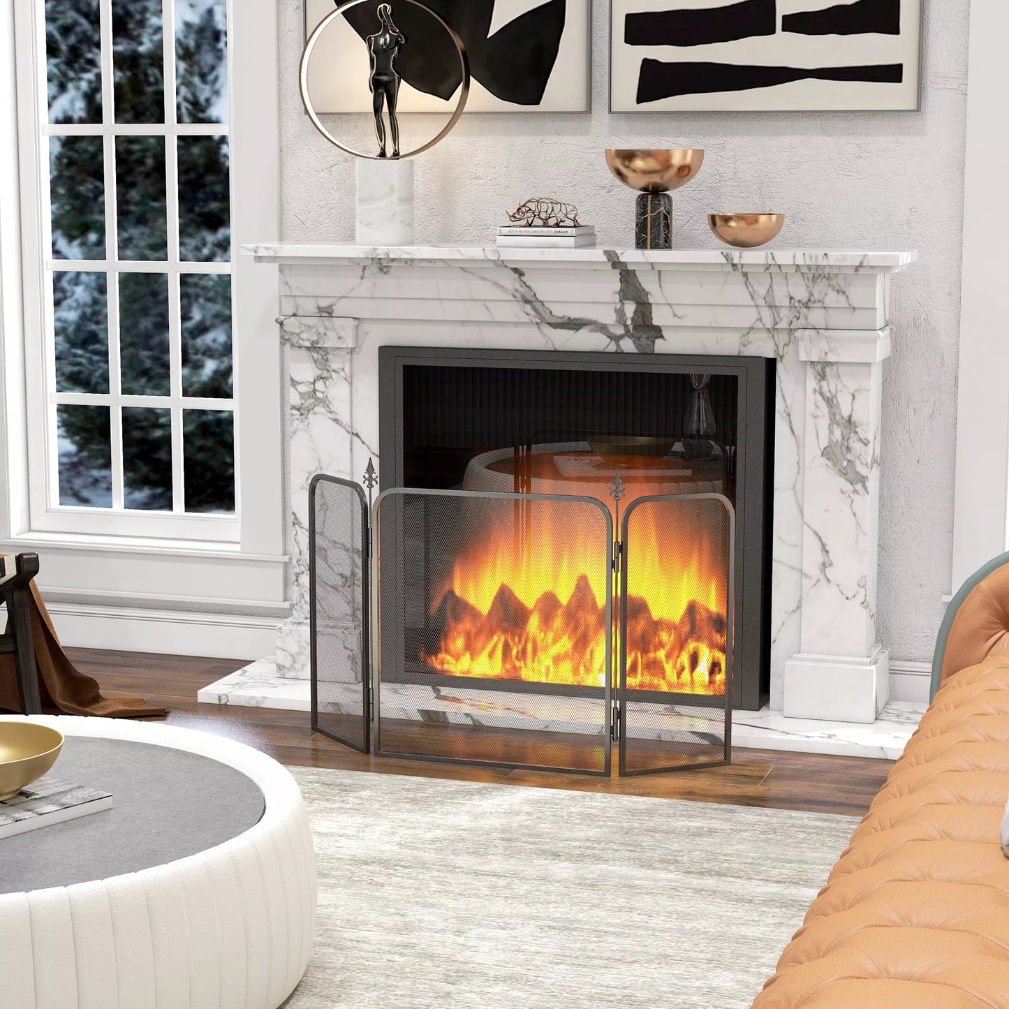 Sulankstomas metalinis židinio ekranas, 96 x 1,3 x 56 cm, juodas