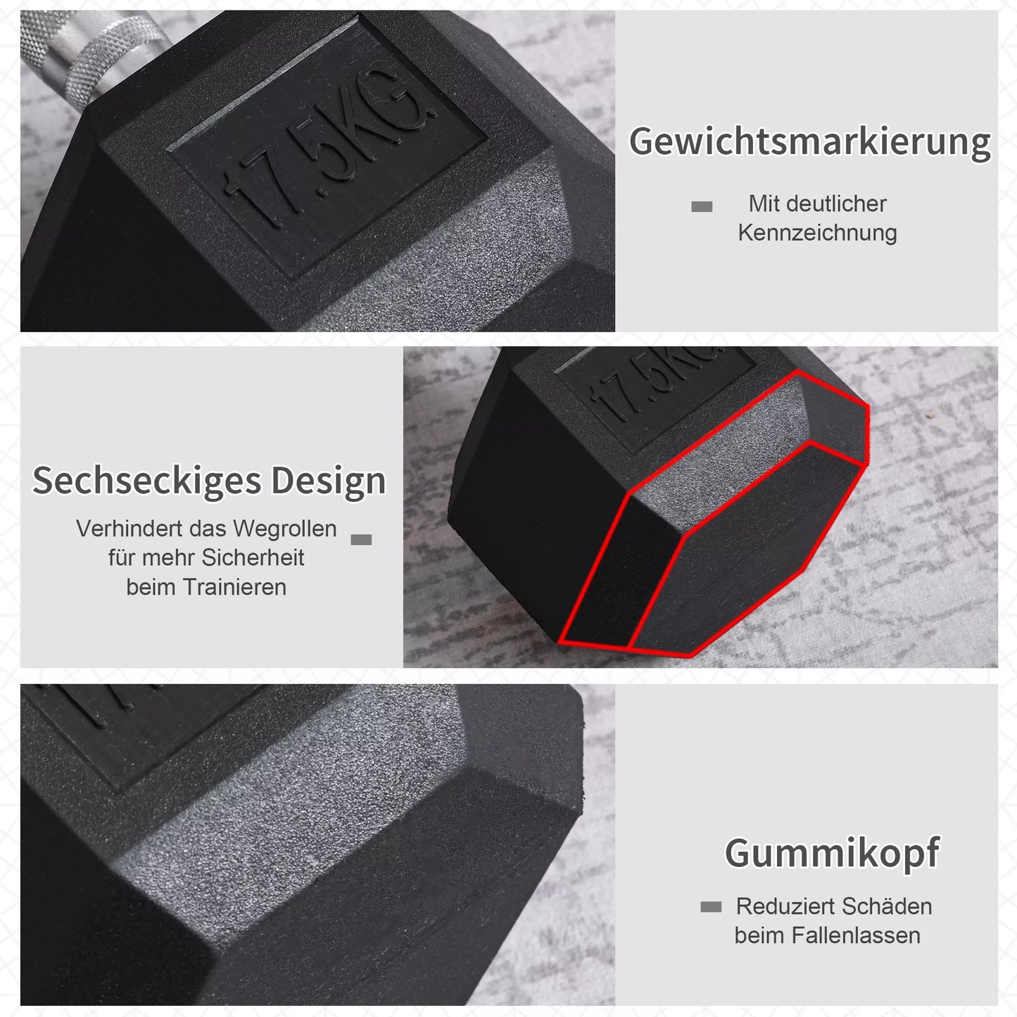 Hantelis, 17,5 kg Hantelis, Svoris, Neslystanti rankena, Juoda + Sidabrinė