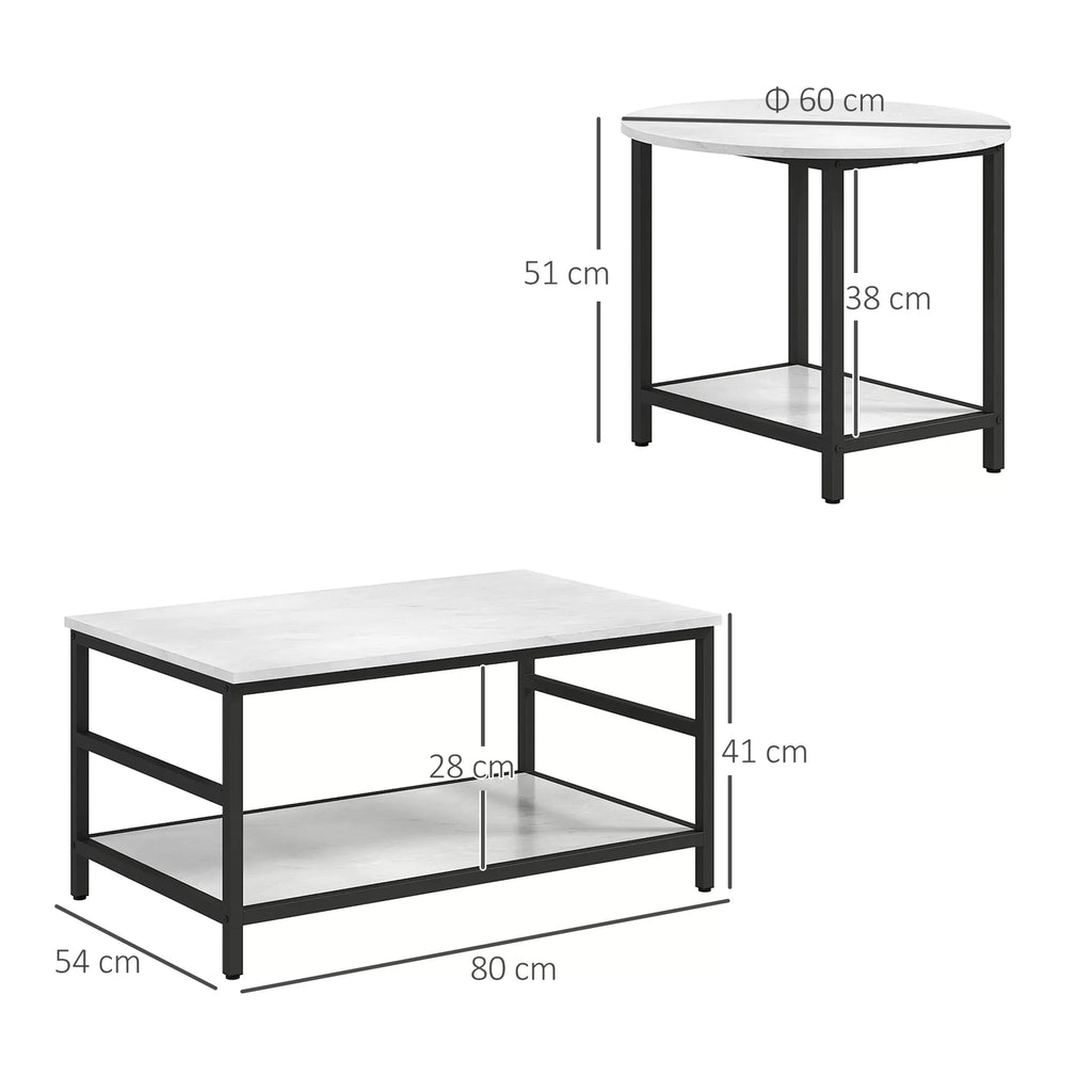 Kavos staliukų komplektas, 2 vnt., marmuro imitacijos, juodas