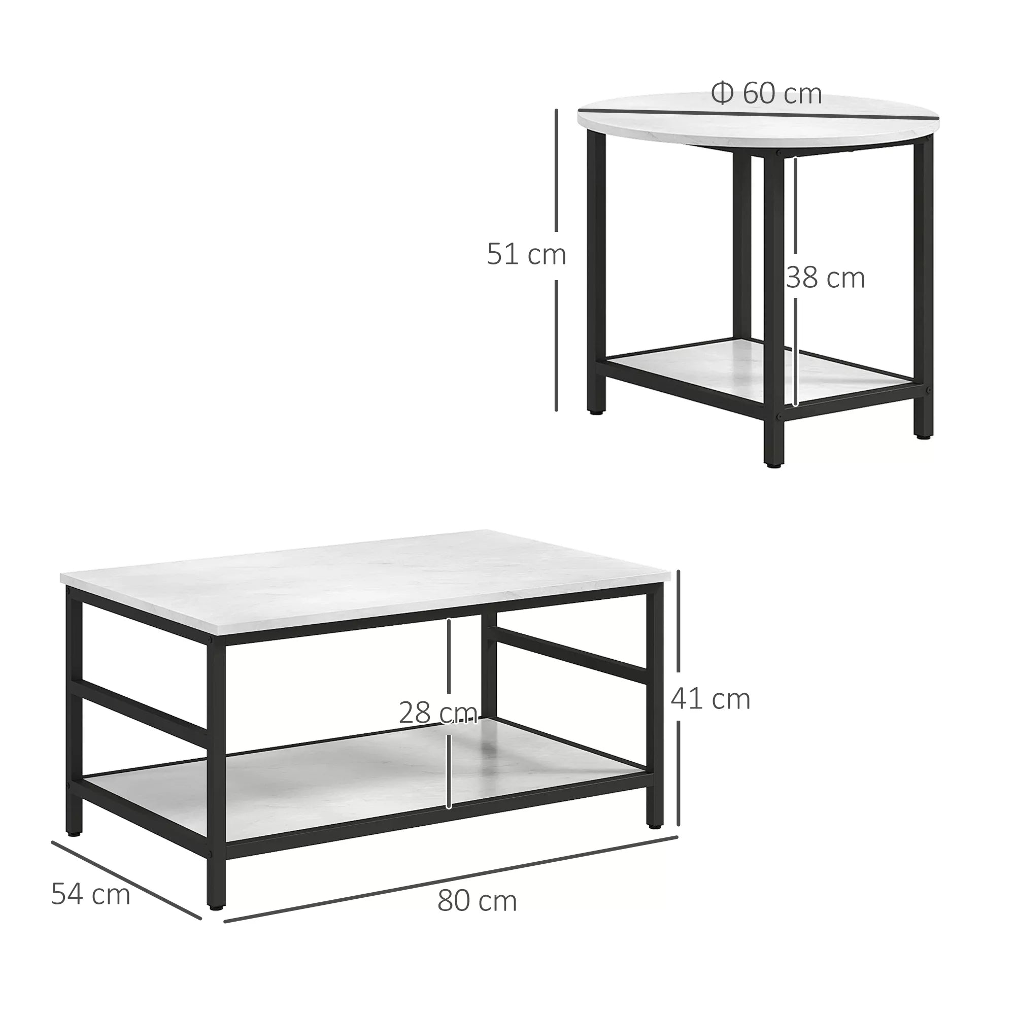 Kavos staliukų komplektas, 2 vnt., marmuro imitacijos, juodas