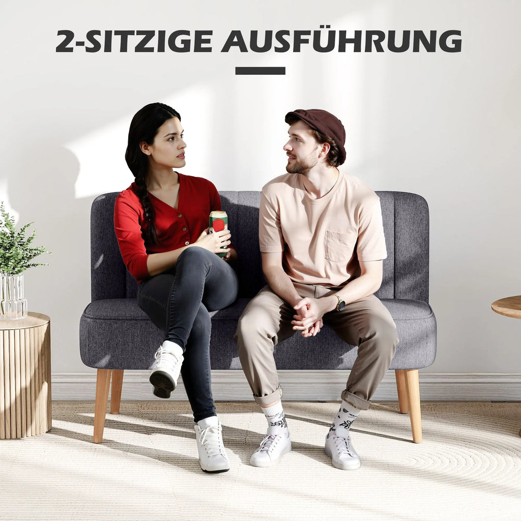 Dvivietė sofa, minkšta kušetė su lengvai prižiūrimu audiniu, tekstilė ir medis, 117x56,5x77 cm, tamsiai pilka