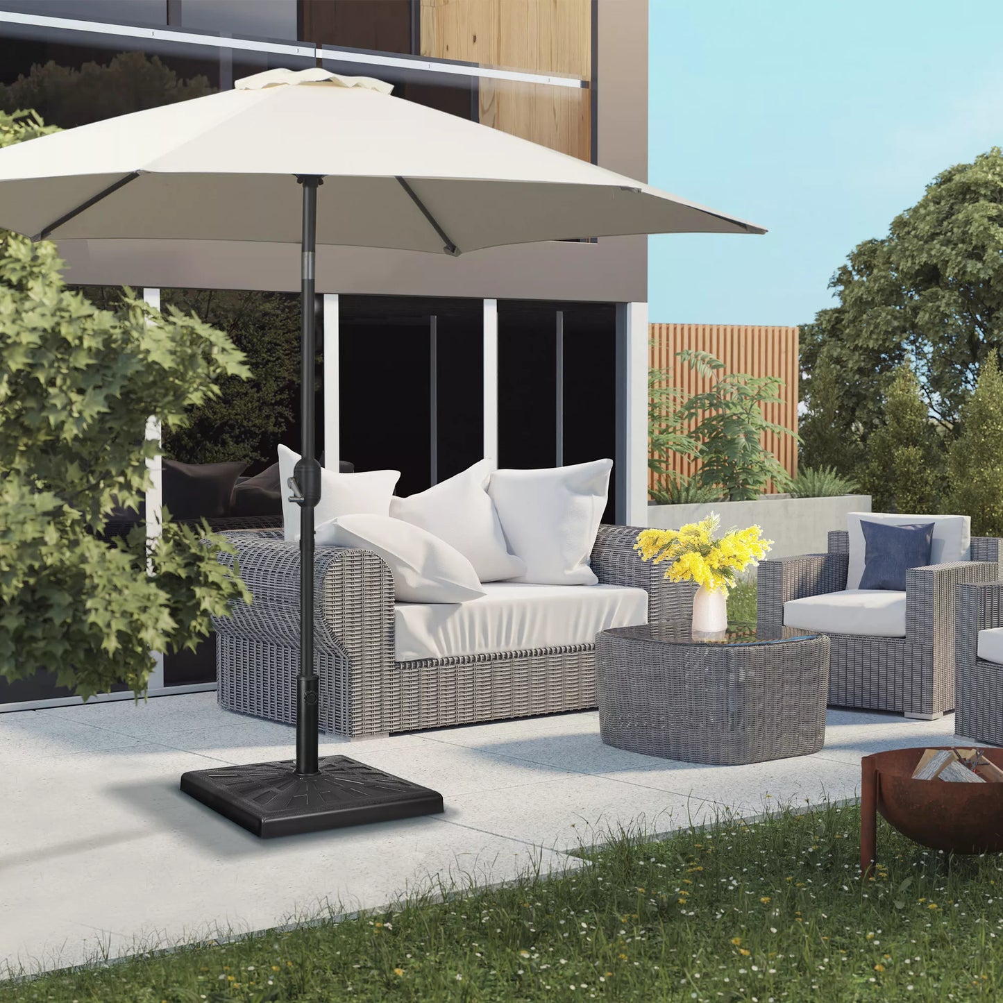 Skėčių stovas Skėčių laikiklis Skėčių pagrindas, atsparus atmosferos poveikiui, 51 cm x 51 cm x 32H cm, juodas