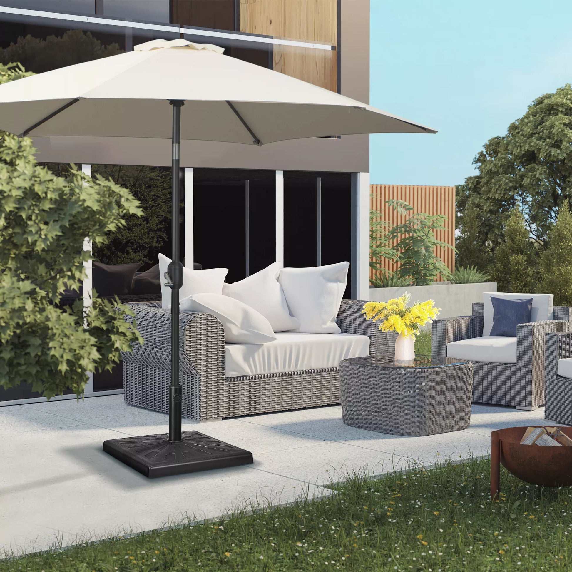 Skėčių stovas Skėčių laikiklis Skėčių pagrindas, atsparus atmosferos poveikiui, 51 cm x 51 cm x 32H cm, juodas