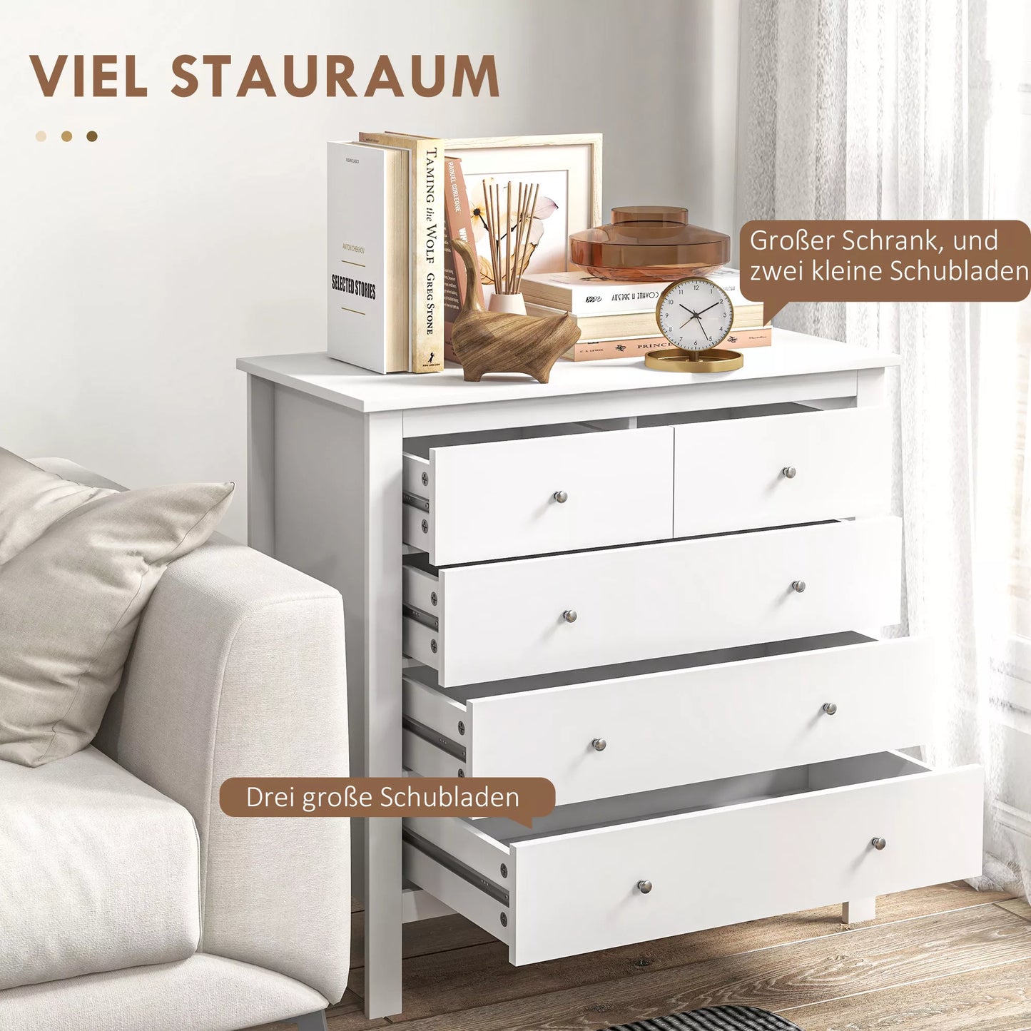 Komoda, spintelė, tylus atidarymas/uždarymas, apsauga nuo apvirtimo, 79 x 39,5 x 80,5 cm, Balta