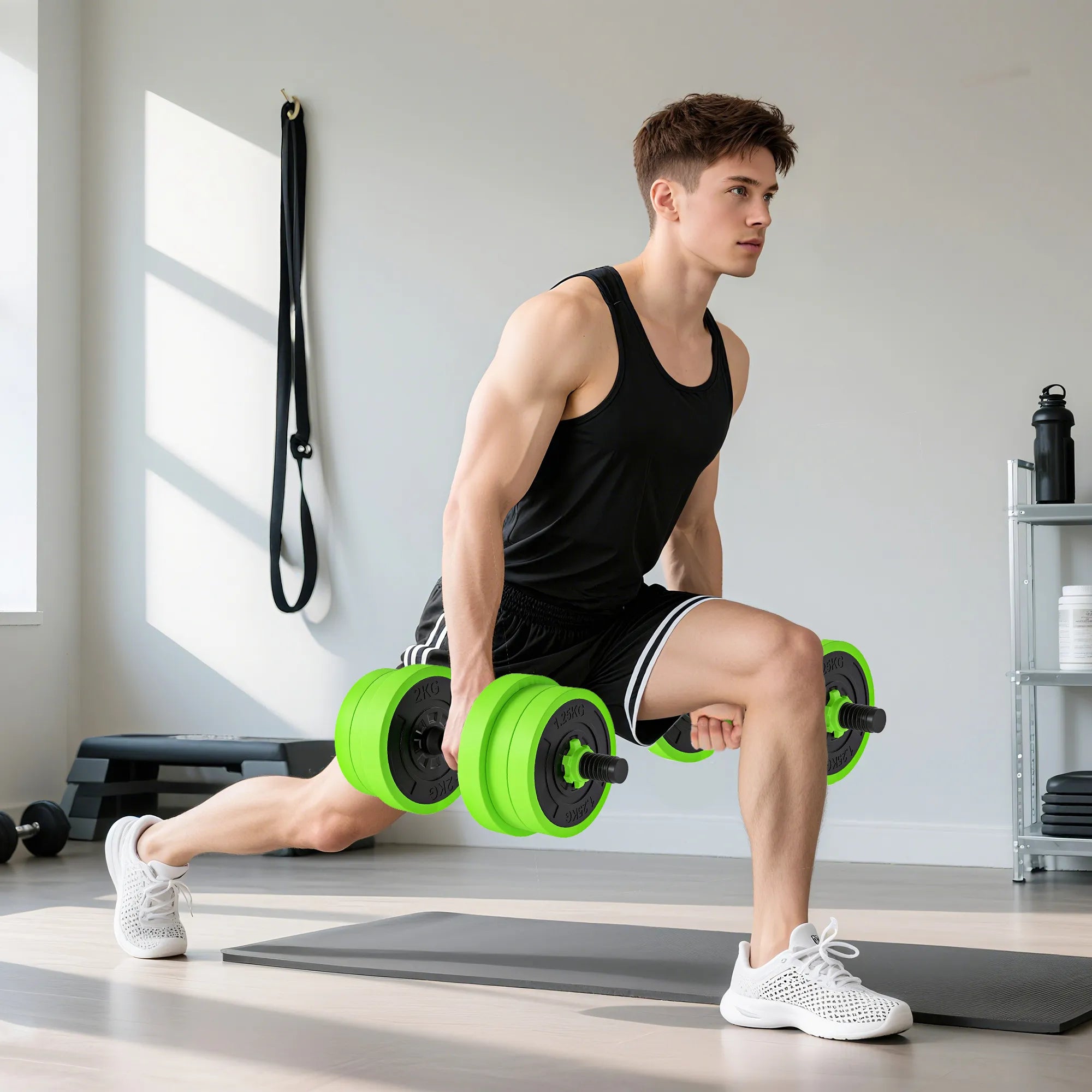 4 in 1 hantelių rinkinys 20 kg reguliuojami hanteliai ir štanga Kettlebell atsispaudimų rankenos Žalia