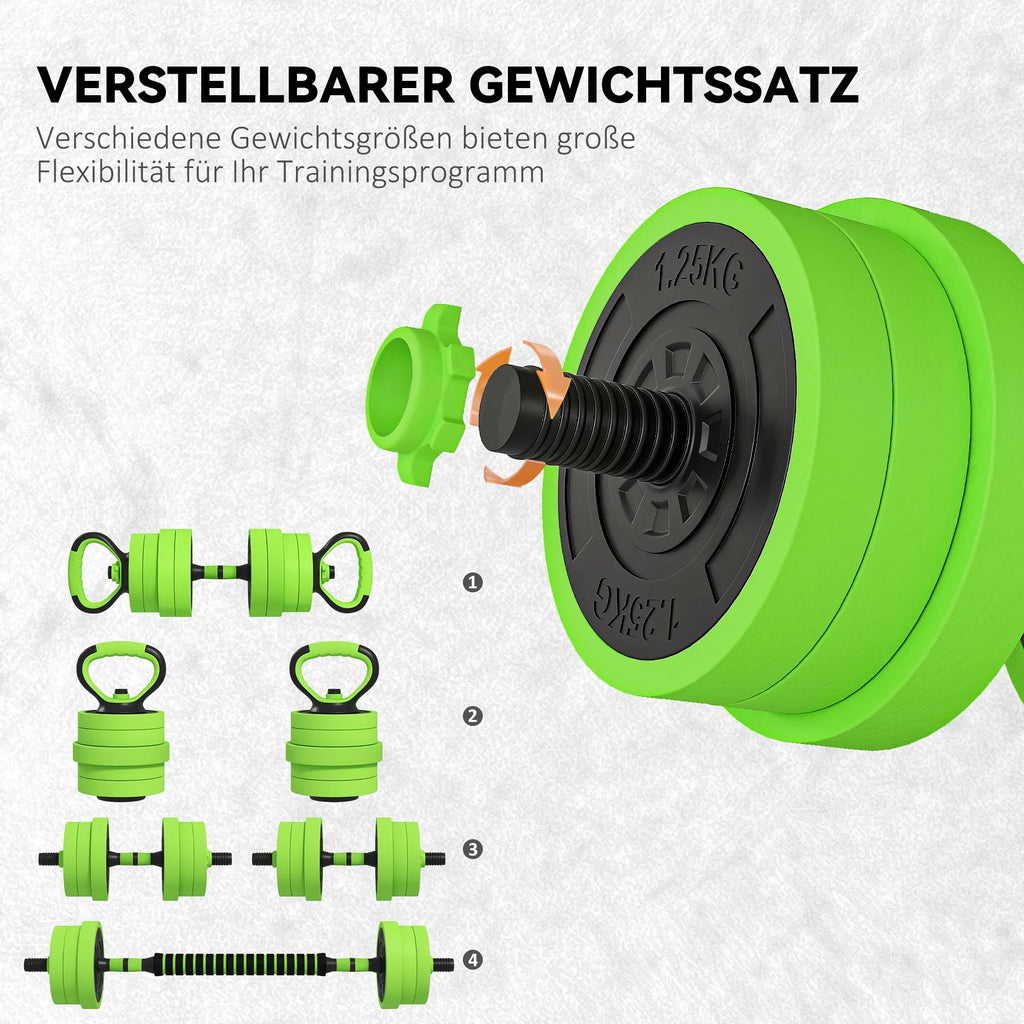 4 in 1 hantelių rinkinys 20 kg reguliuojami hanteliai ir štanga Kettlebell atsispaudimų rankenos Žalia