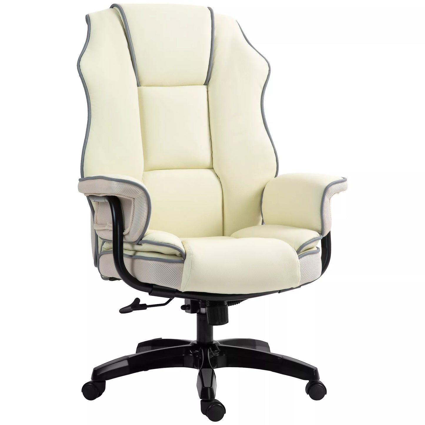 Ergonomiška biuro kėdė, itin paminkštinta, su atlošimo funkcija, dirbtinė oda, 76x80x118-124 cm, kreminės spalvos