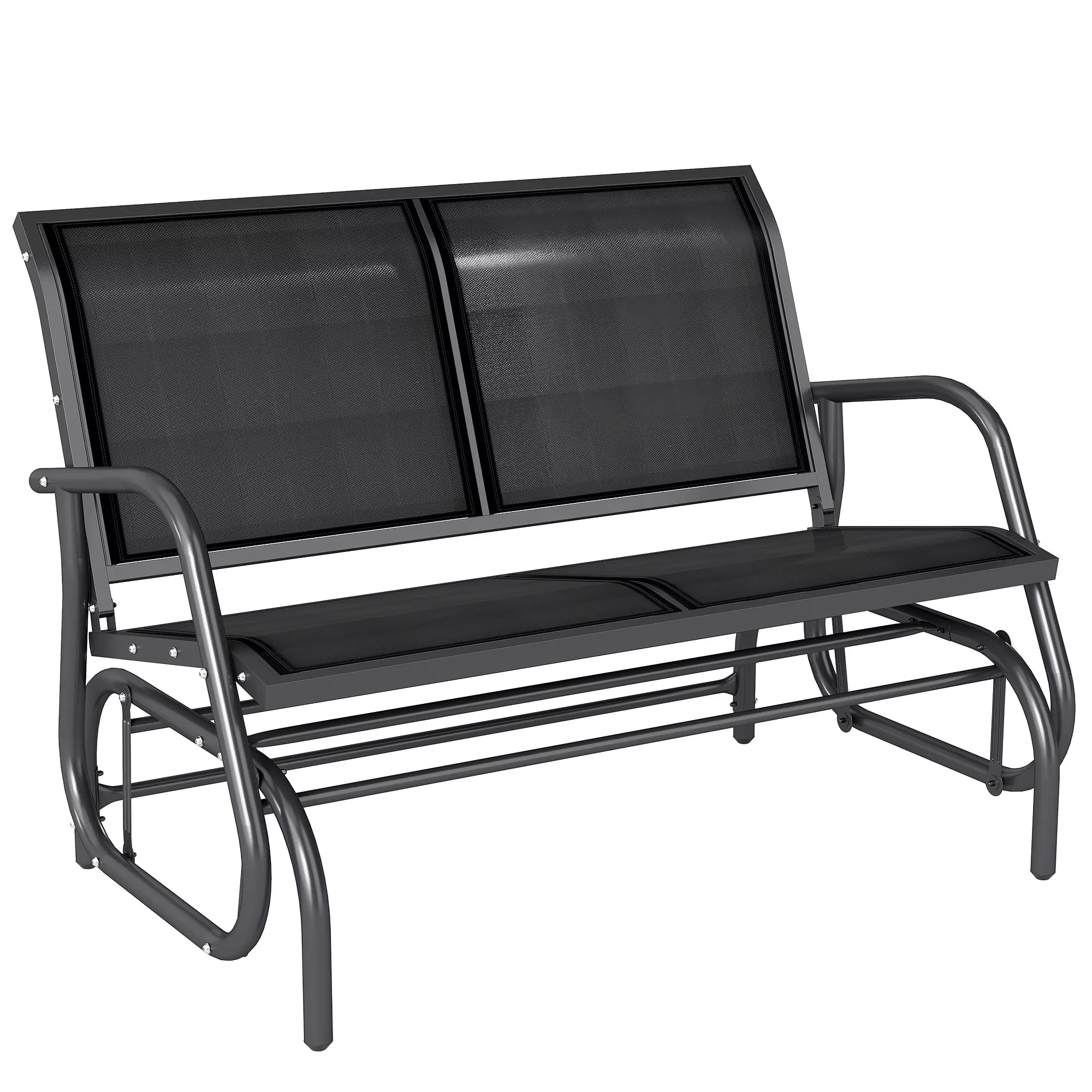 -vietė supynės kėdė Sodo suolas su supynės mechanizmu, atlaikantis iki 200 kg svorį 120 x 70 x 85 cm Juoda