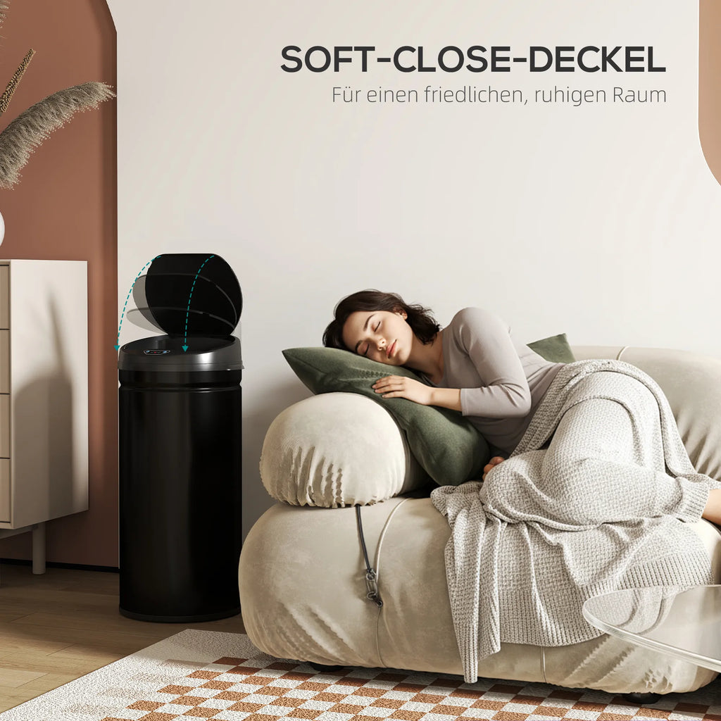 42 litrų talpos šiukšliadėžė su jutikliu ir „Soft-Close“ funkcija, neliestinė nerūdijančio plieno šiukšliadėžė, skirta higieniškoms virtuvėms