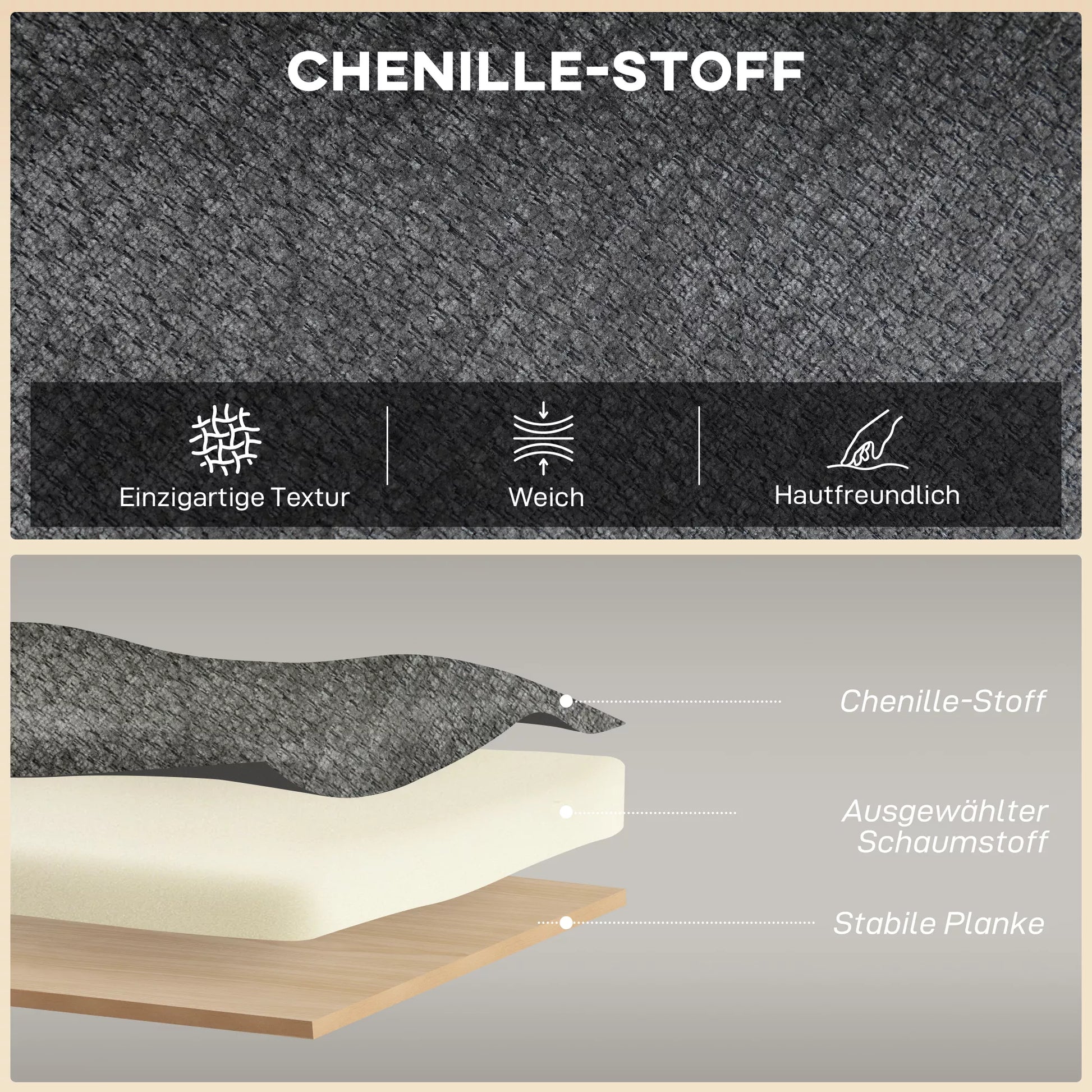 Dvivietė sofa svetainei su sparnuotu atlošu, minkštasuoli, šenilas ir mediena, 126x75x79 cm, pilka