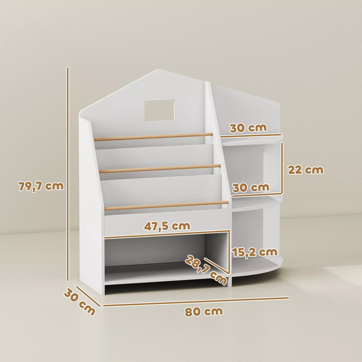 Vaikiška lentyna su 7 lentynomis knygoms, žaislams, suapvalintais kampais, atlaiko 40 kg, balta