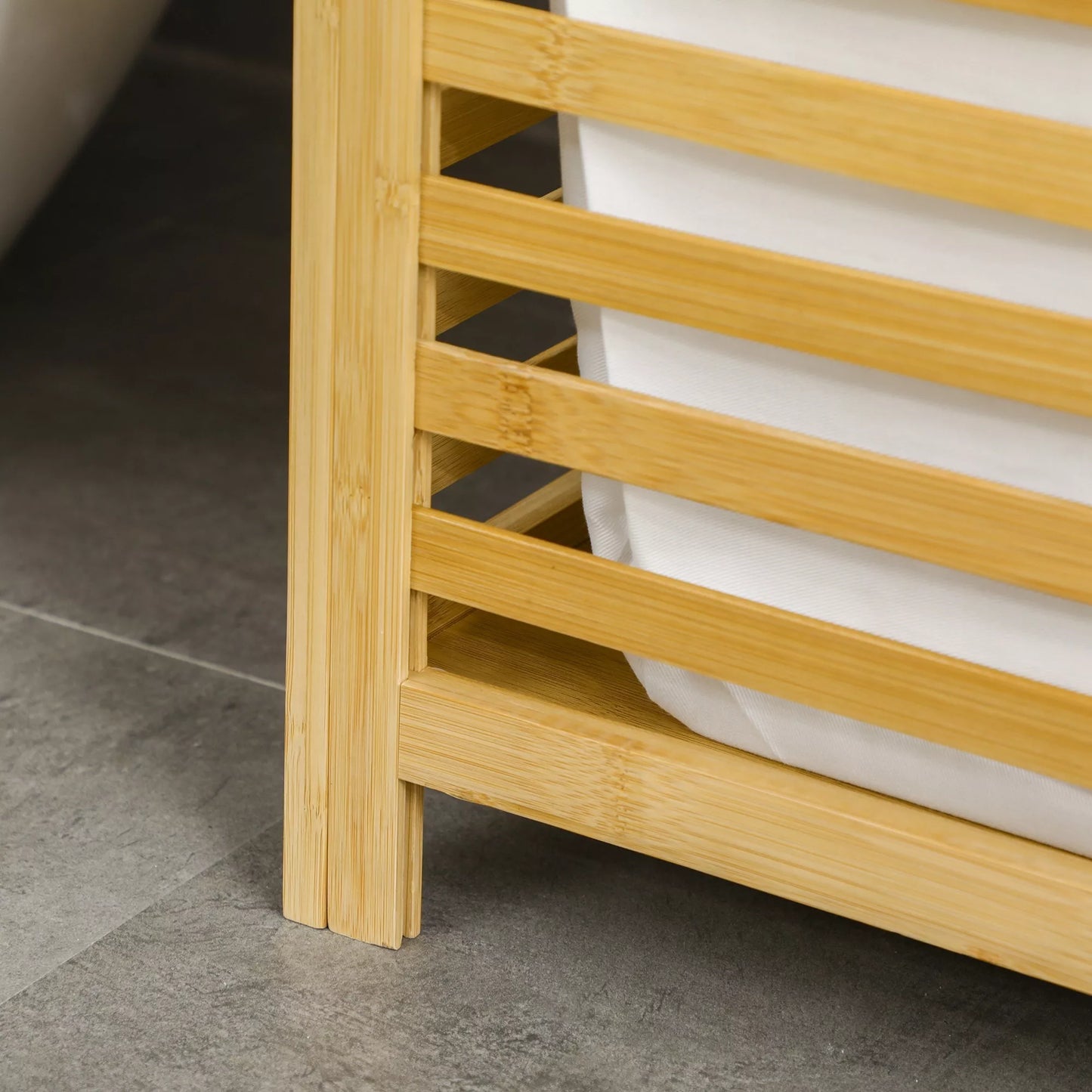 Bambuko skalbinių krepšys, su išimamu maišu, atsparus vandeniui, natūralios ir smėlio spalvos