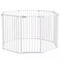 2-in-1 šuniukų aptvaras ir apsauginė tvorelė, 8 paneliai, užrakinamos durys, plienas, 90 cm aukštis, balta