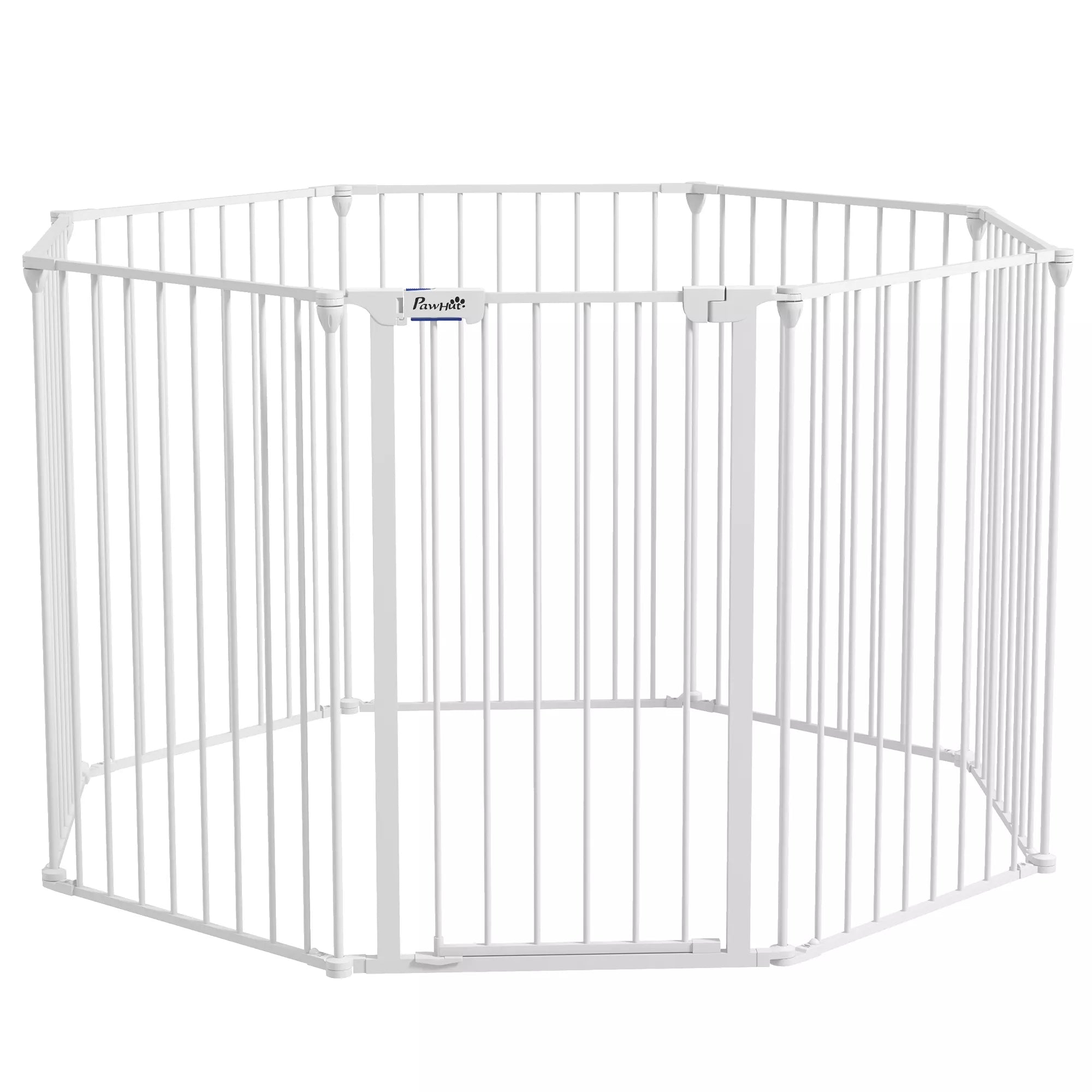 2-in-1 šuniukų aptvaras ir apsauginė tvorelė, 8 paneliai, užrakinamos durys, plienas, 90 cm aukštis, balta