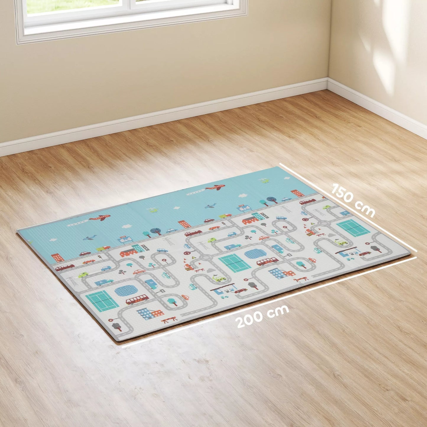 Kūdikio žaidimų kilimėlis, gyvūnėlių raštas, putplastis, 1,5 cm storio paminkštinimas, neslystantis