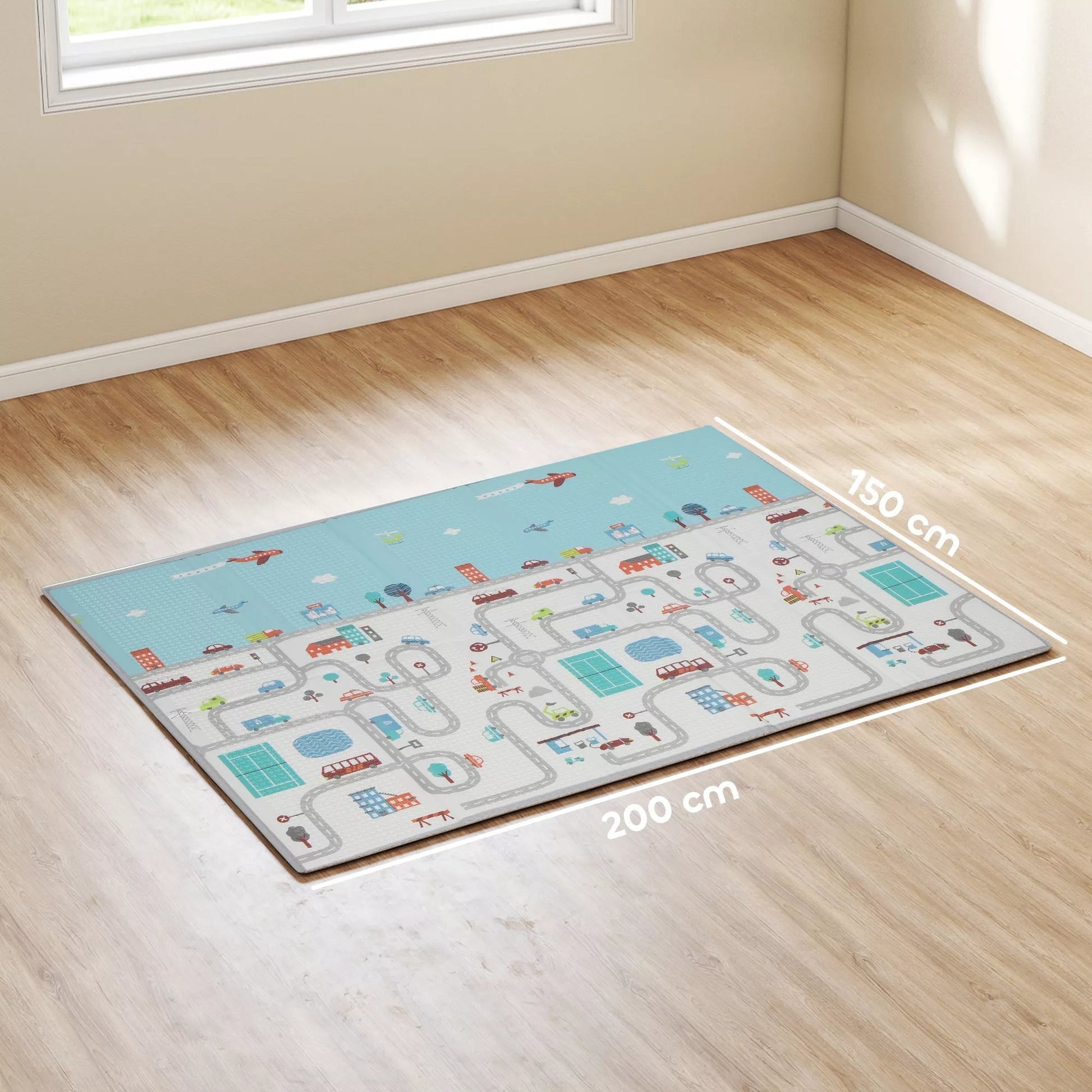 Kūdikio žaidimų kilimėlis, gyvūnėlių raštas, putplastis, 1,5 cm storio paminkštinimas, neslystantis