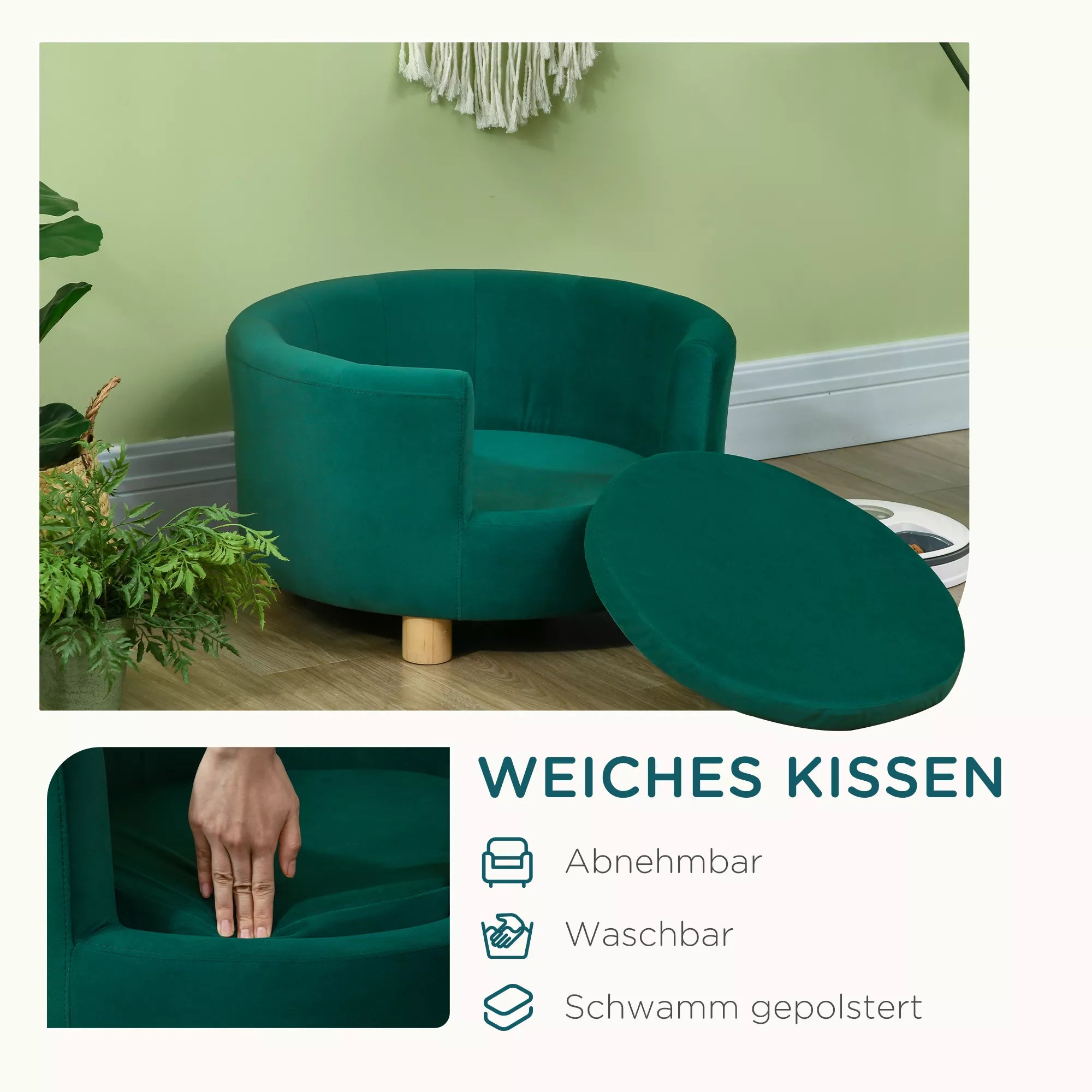 Šunų sofa, skalbiamas užvalkalas, iki 4,5 kg, žalia