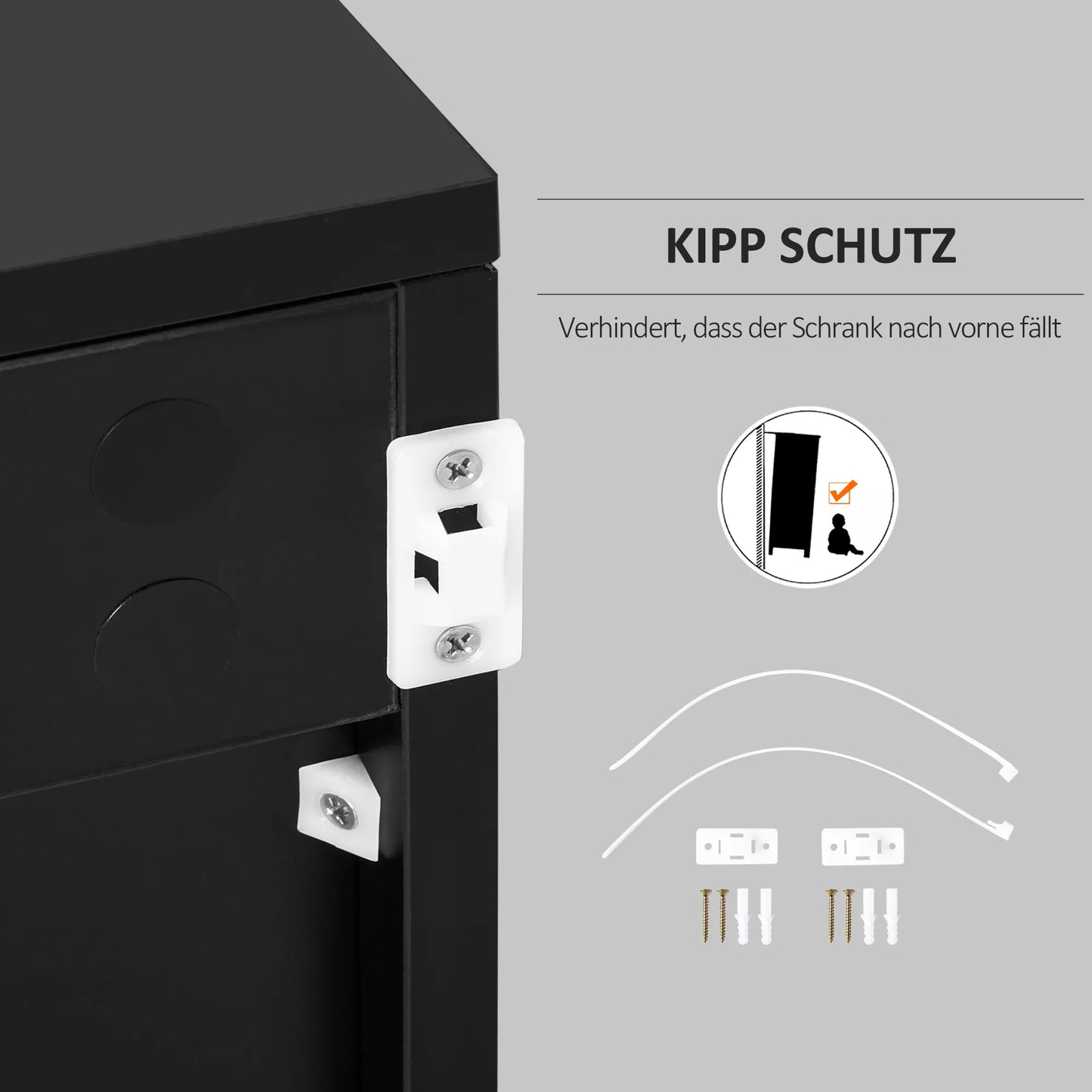 Sandėliavimo spintelė su 2 stalčiais, 2 durimis, su apsauga nuo apvirtimo, skirta svetainei, miegamajam, 79 x 36 x 74 cm, juoda