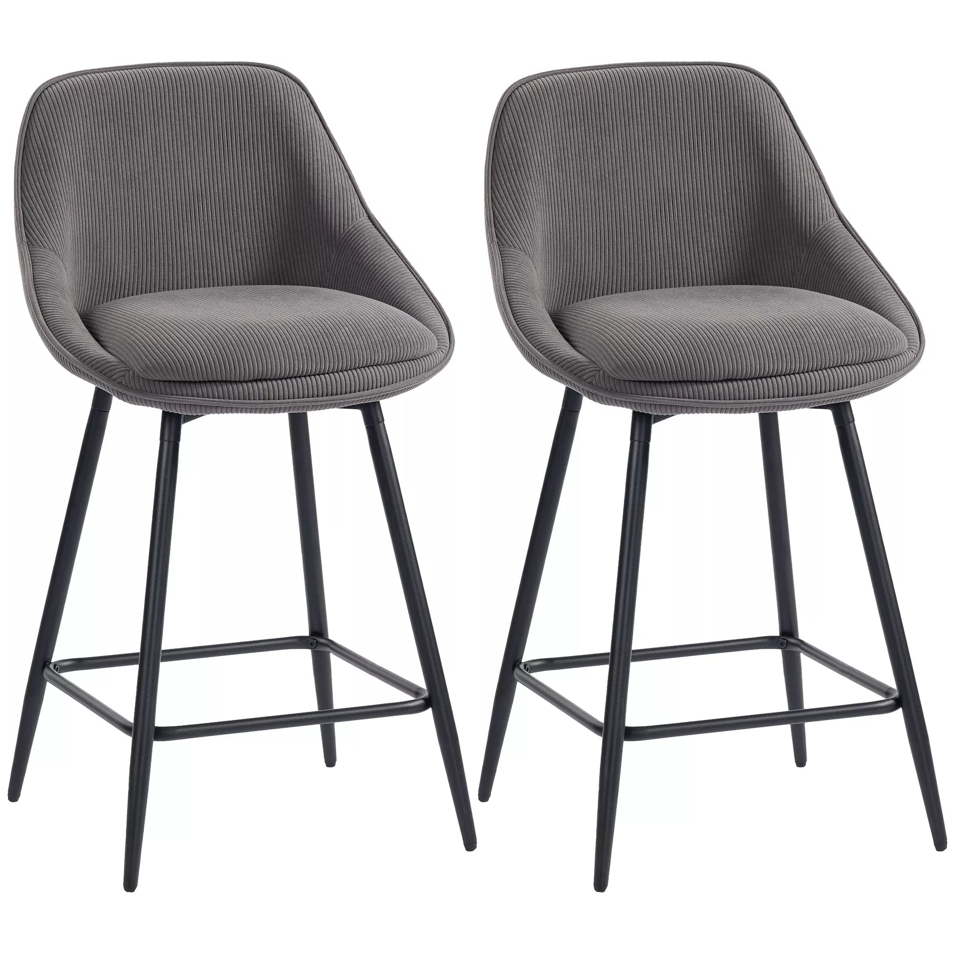 2 vnt. rinkinys: veliūrinės baro kėdės su plieninėmis kojelėmis (pilkos)