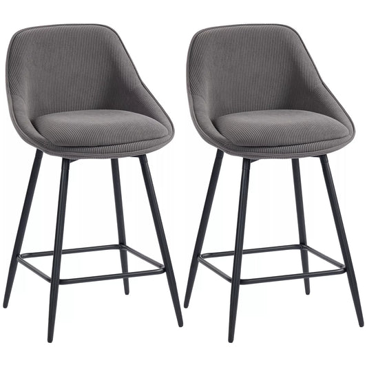 2 vnt. rinkinys: veliūrinės baro kėdės su plieninėmis kojelėmis (pilkos)