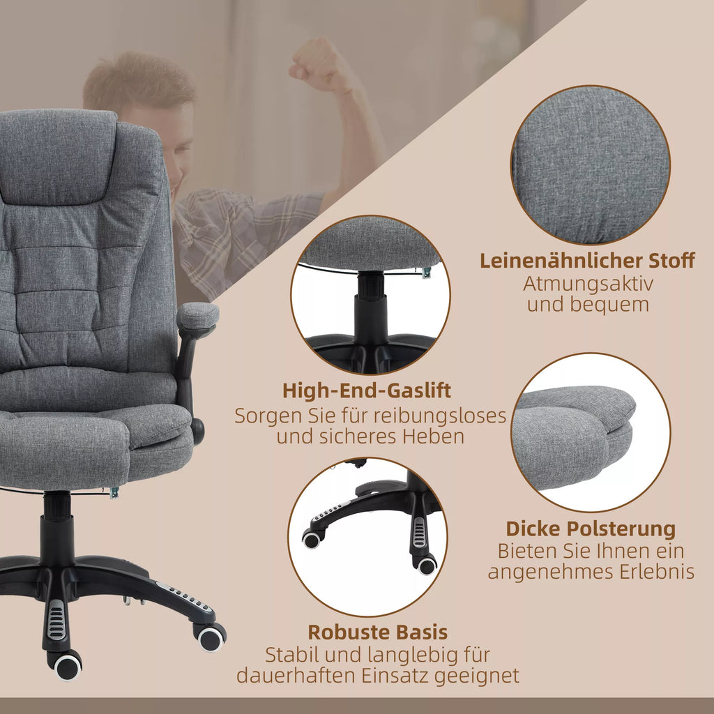 Biuro kėdė  Masažinė kėdė su šildymo funkcija, ergonomiška vadovo kėdė, aukščio reguliuojama sukiojama kėdė, žaidimų kėdė su masažu, tamsiai pilka, 68 x 72 x 110–120 cm