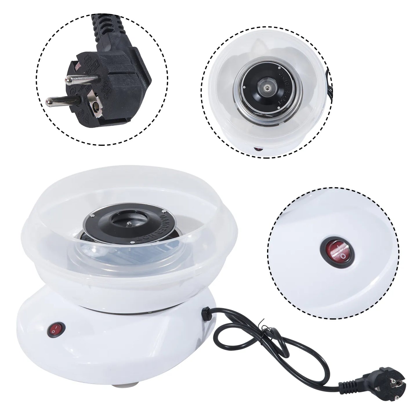 Cukraus vatos aparatas namams Cotton Candy Machine Cukraus vatos aparatas su lazdelėmis ir matavimo šaukštu Aukštis 18 cm 550 W Vaikų šventėms, gimtadieniams, vakarėliams Balta